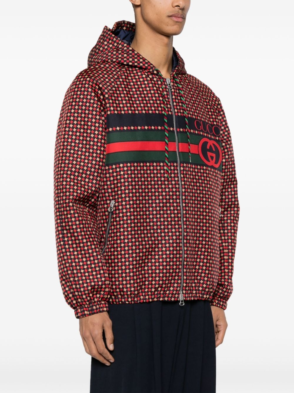 geometric-houndstooth hooded zip jacket - 3