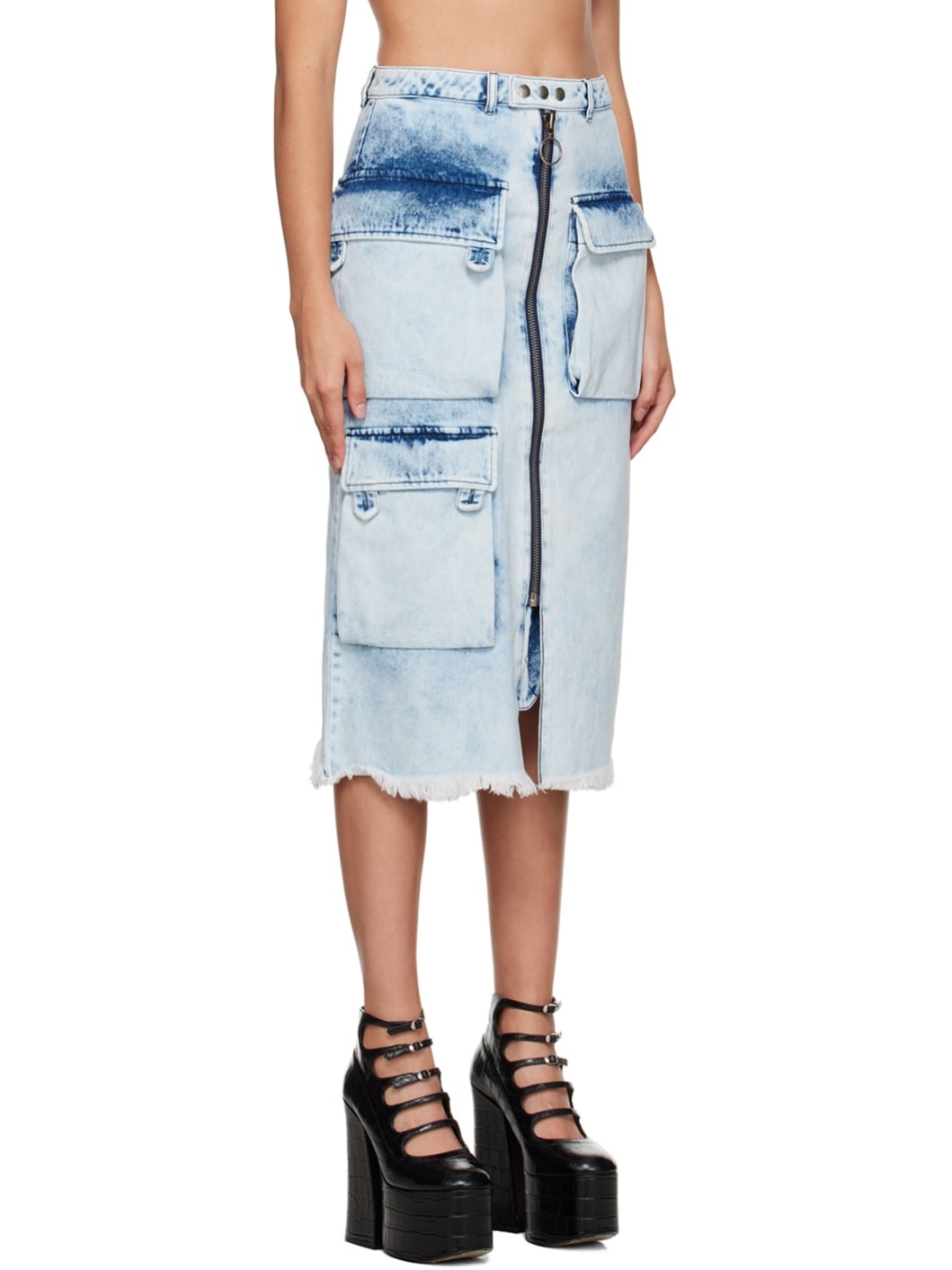 Blue Multipocket Midi Skirt - 2