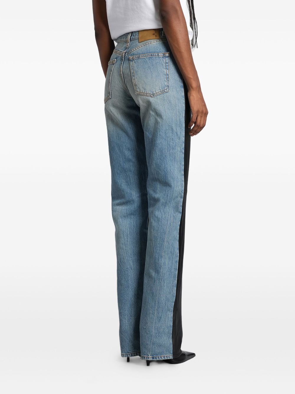 leather-panel jeans - 4