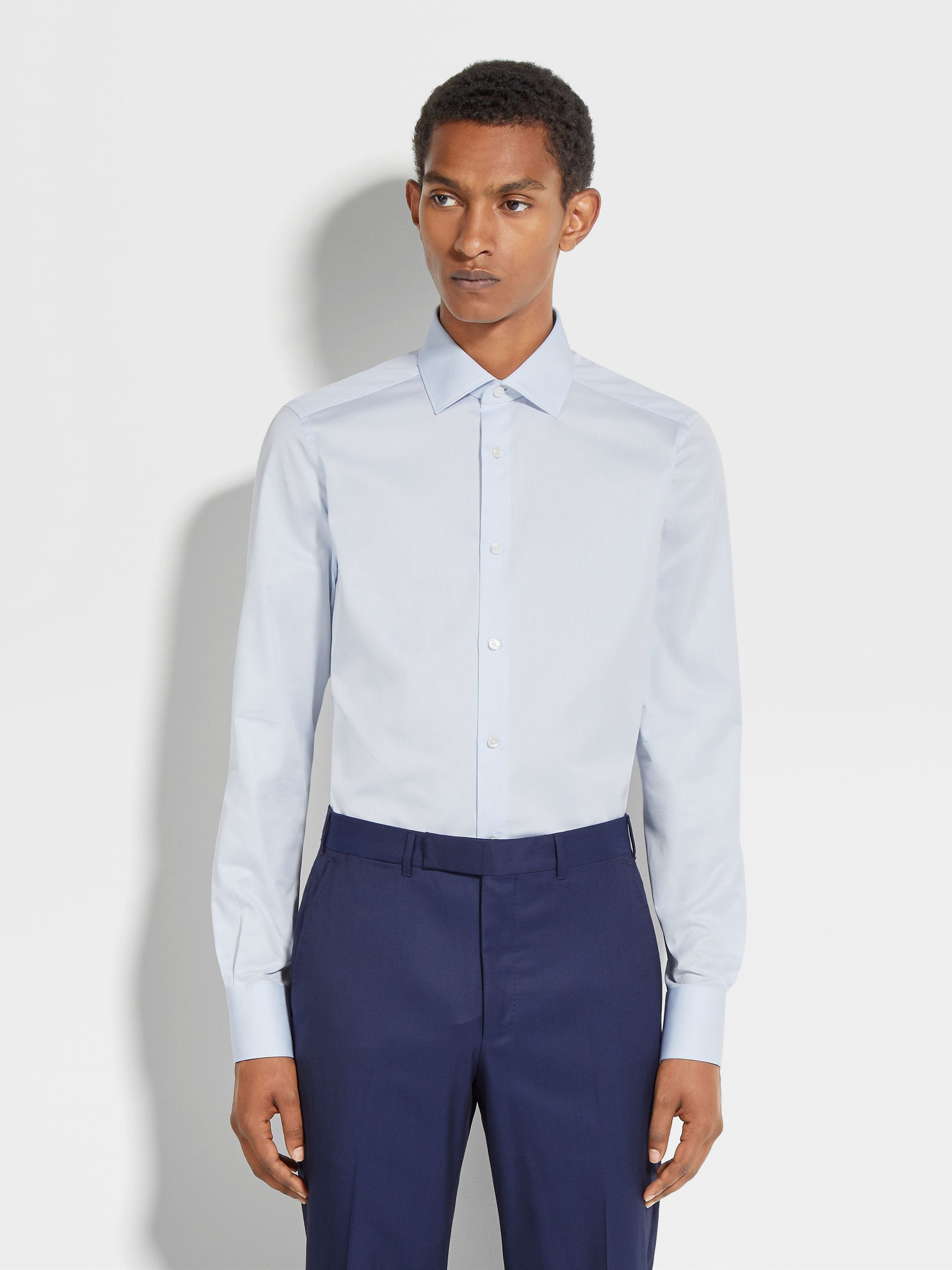 LIGHT BLUE MICRO-STRIPED TRECAPI COTTON SHIRT - 3