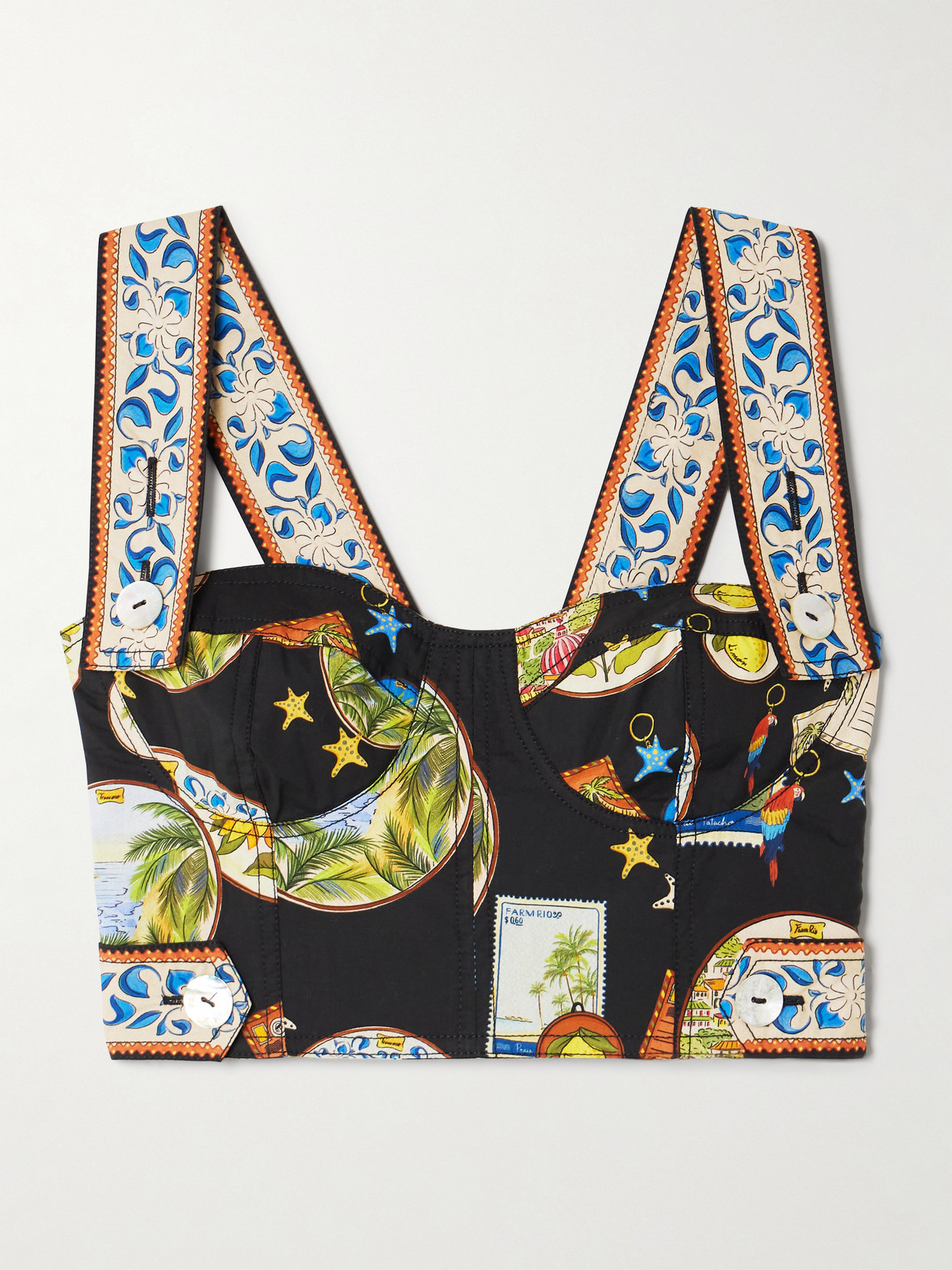 Cropped Printed Cotton Bustier Top - 1