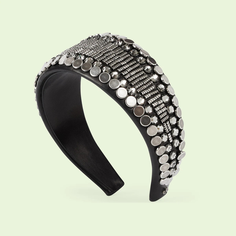 GUCCI Leather hairband with crystals outlook