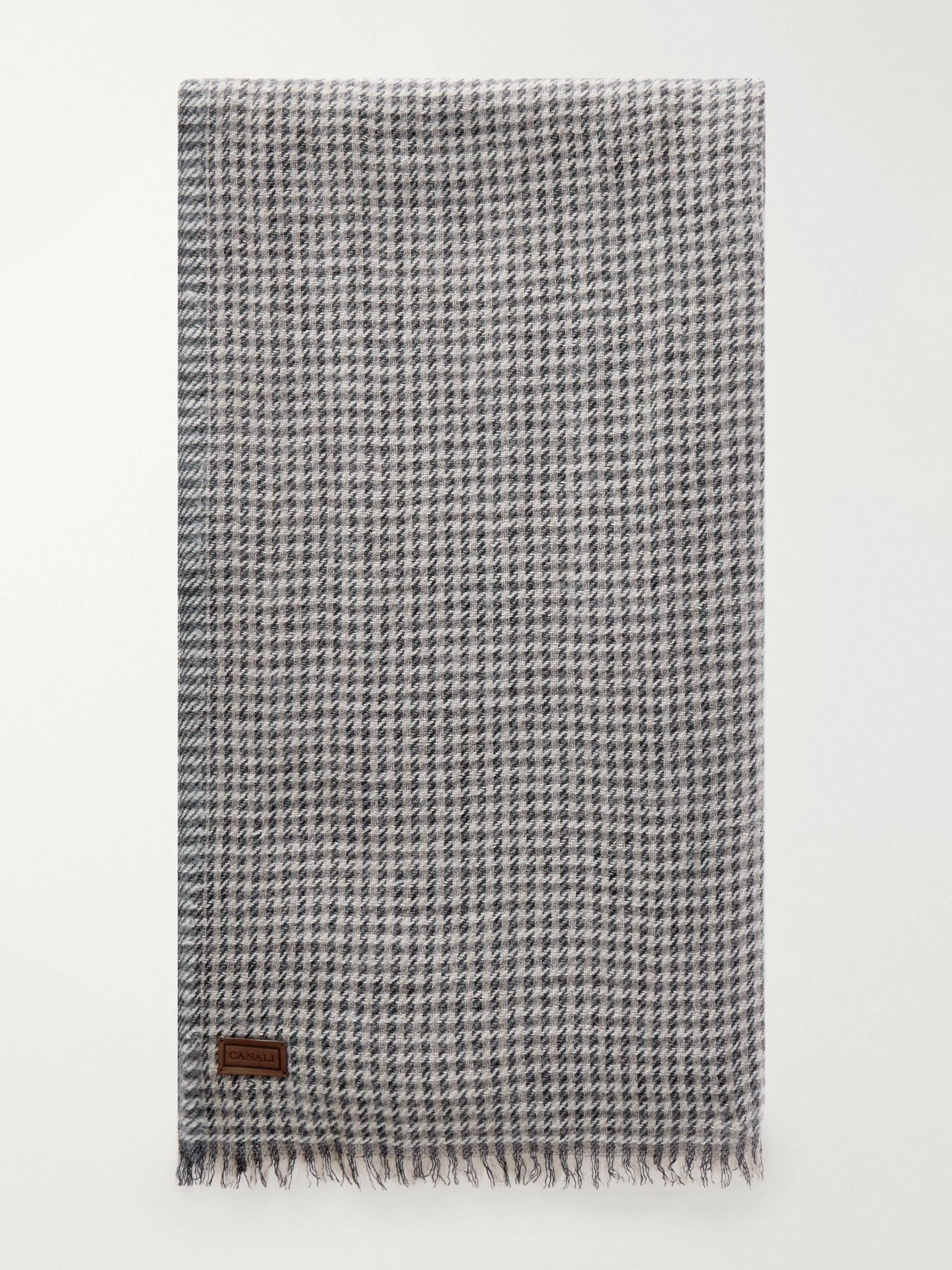 Frayed Houndstooth Wool and Cashmere-Blend Scarf Gray - 1