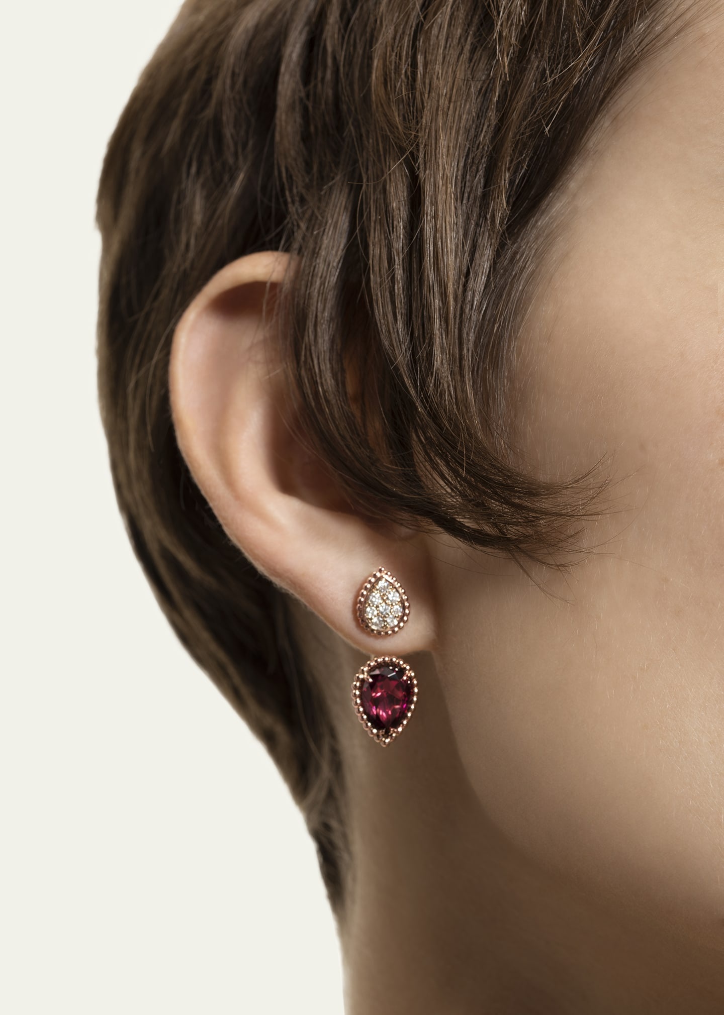 18K Pink Gold Serpent Boheme Rhodolite and Diamond Pave Earring, Single - 2