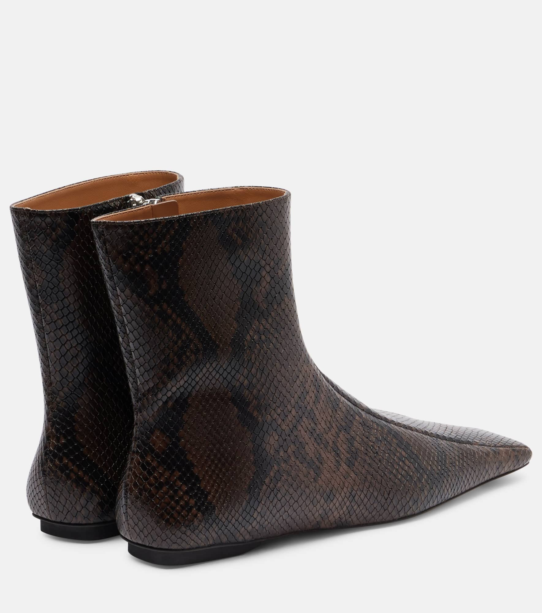 Snake-effect faux leather ankle boots - 2