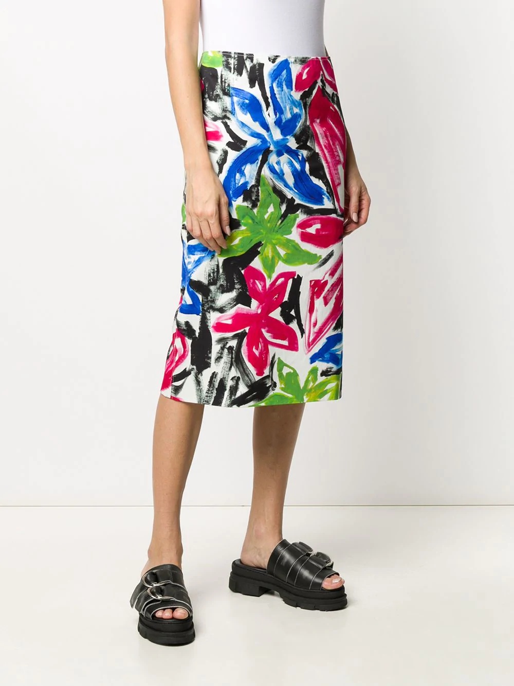 paintbrush effect straight midi skirt - 3