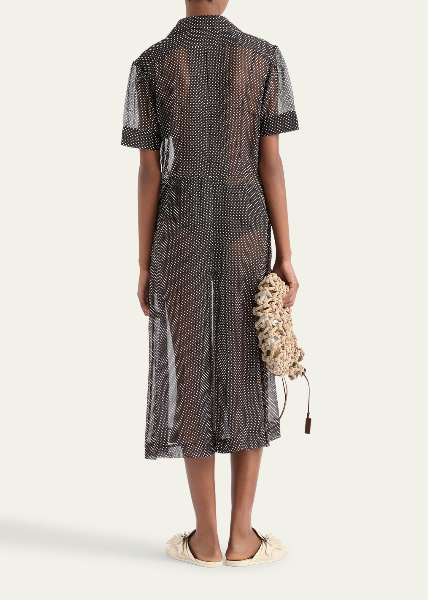 Polka-Dot Chiffon Short-Sleeve Midi Shirtdress - 3