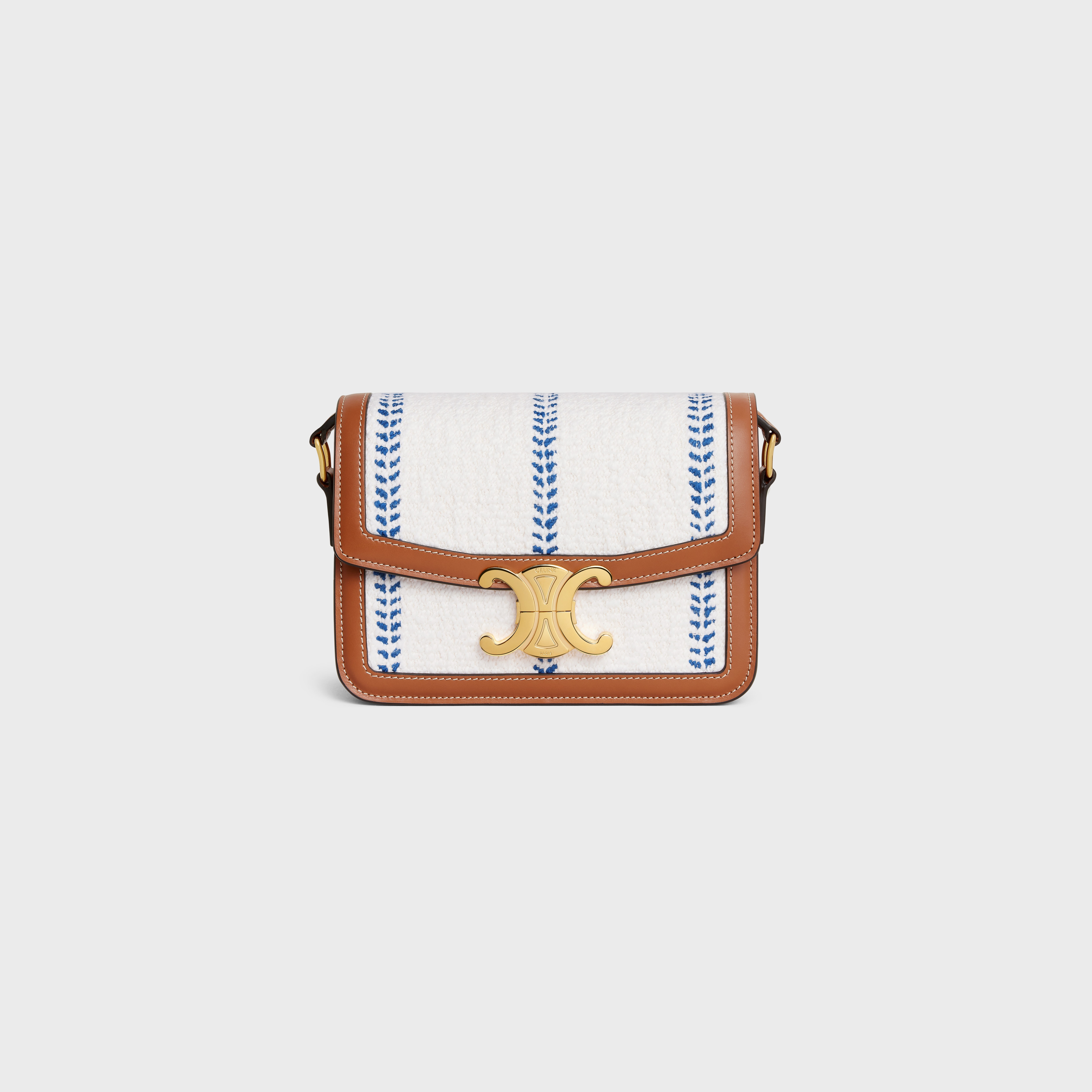 Teen Triomphe Bag in STRIPED TEXTILE AND CALFSKIN - 1