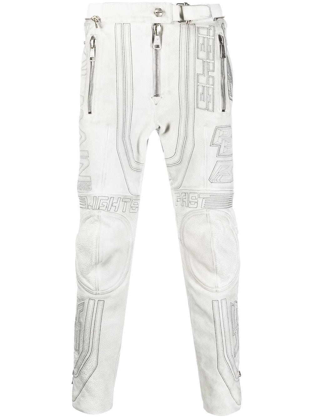 embroidered-design tapered leather trousers - 1