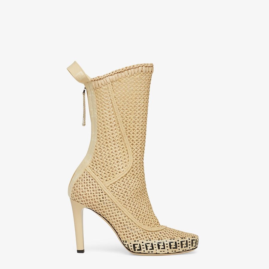 Beige raffia ankle boots - 1