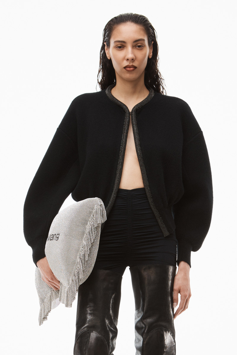 crystal trim cardigan in boiled wool 2