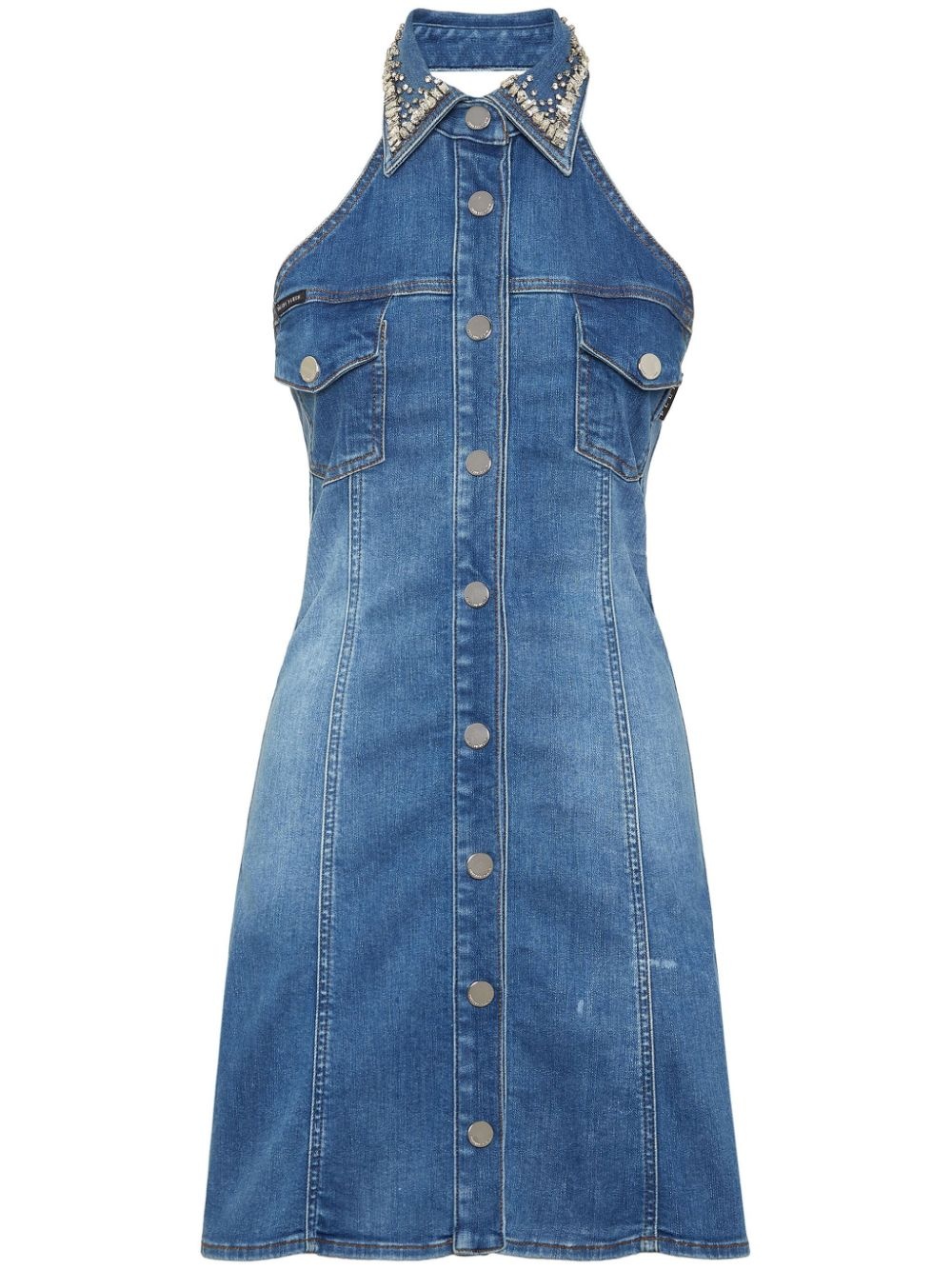 crystal-embellished denim minidress - 1