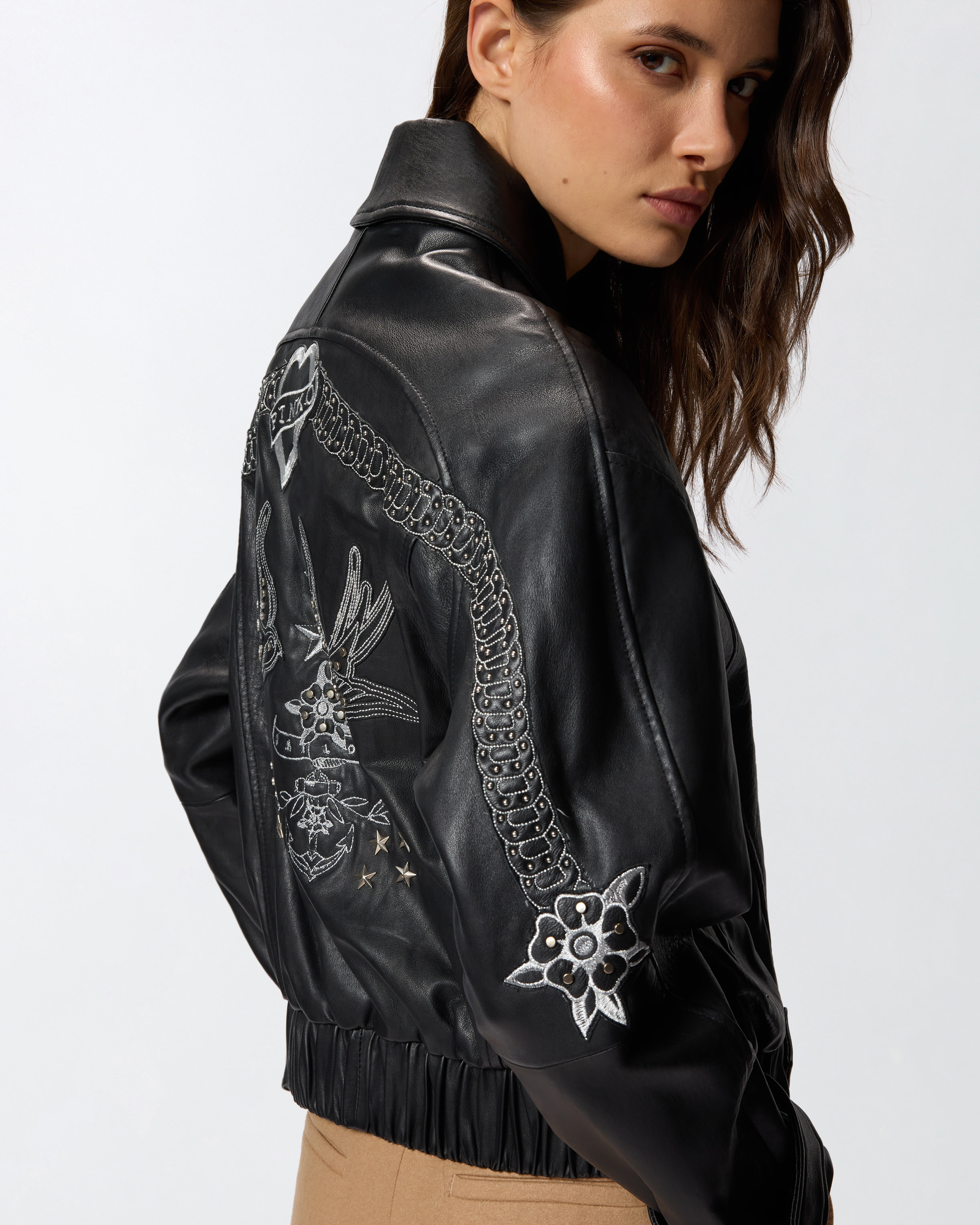 BUBBLE LEATHER JACKET WITH EMBROIDERY - 5