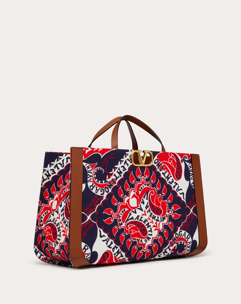 Valentino VLOGO SIGNATURE CANVAS HANDBAG WITH ARCHIVE MANIFESTO BANDANA PRINT outlook