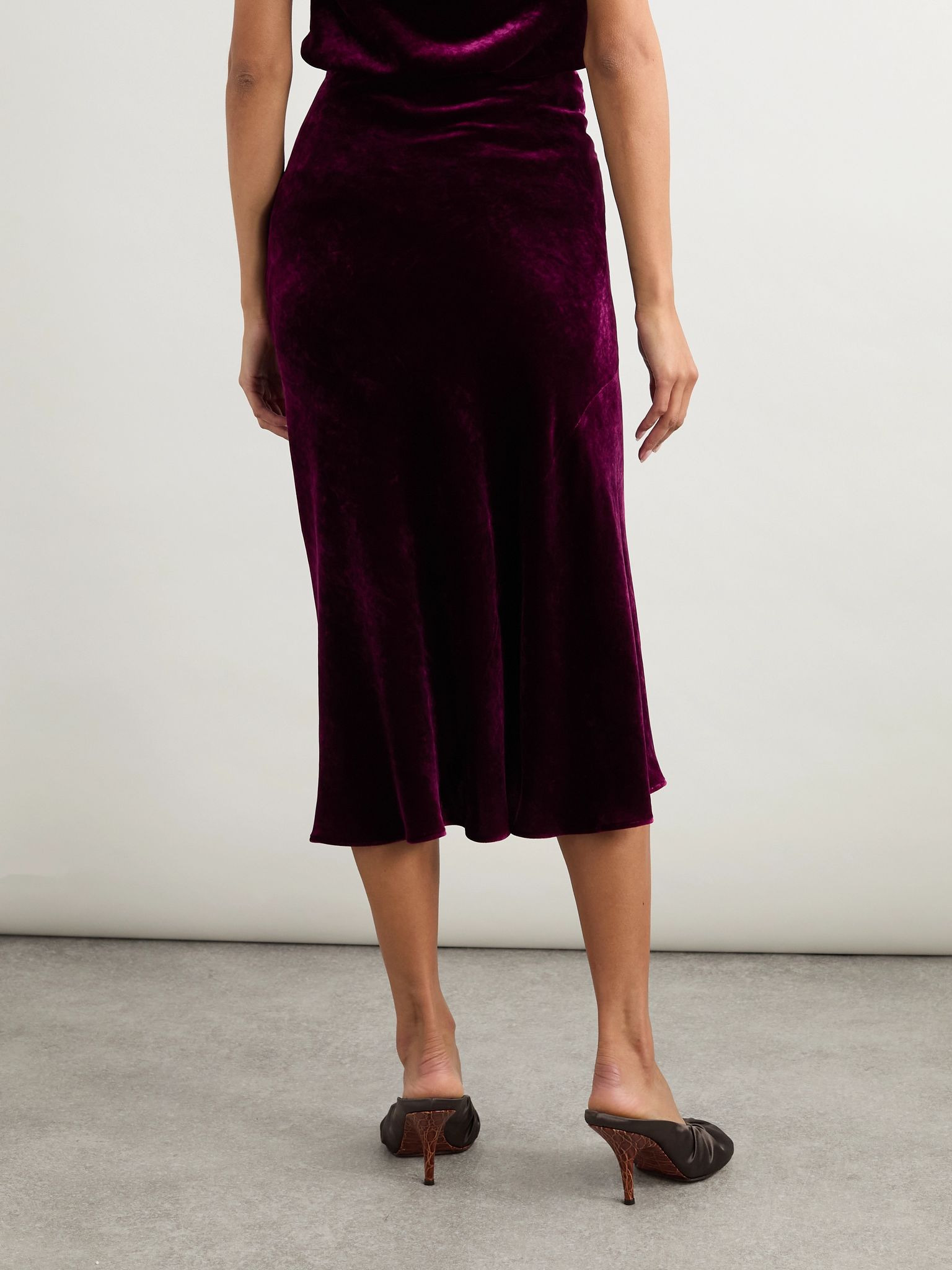 Velvet midi skirt Burgundy - 3