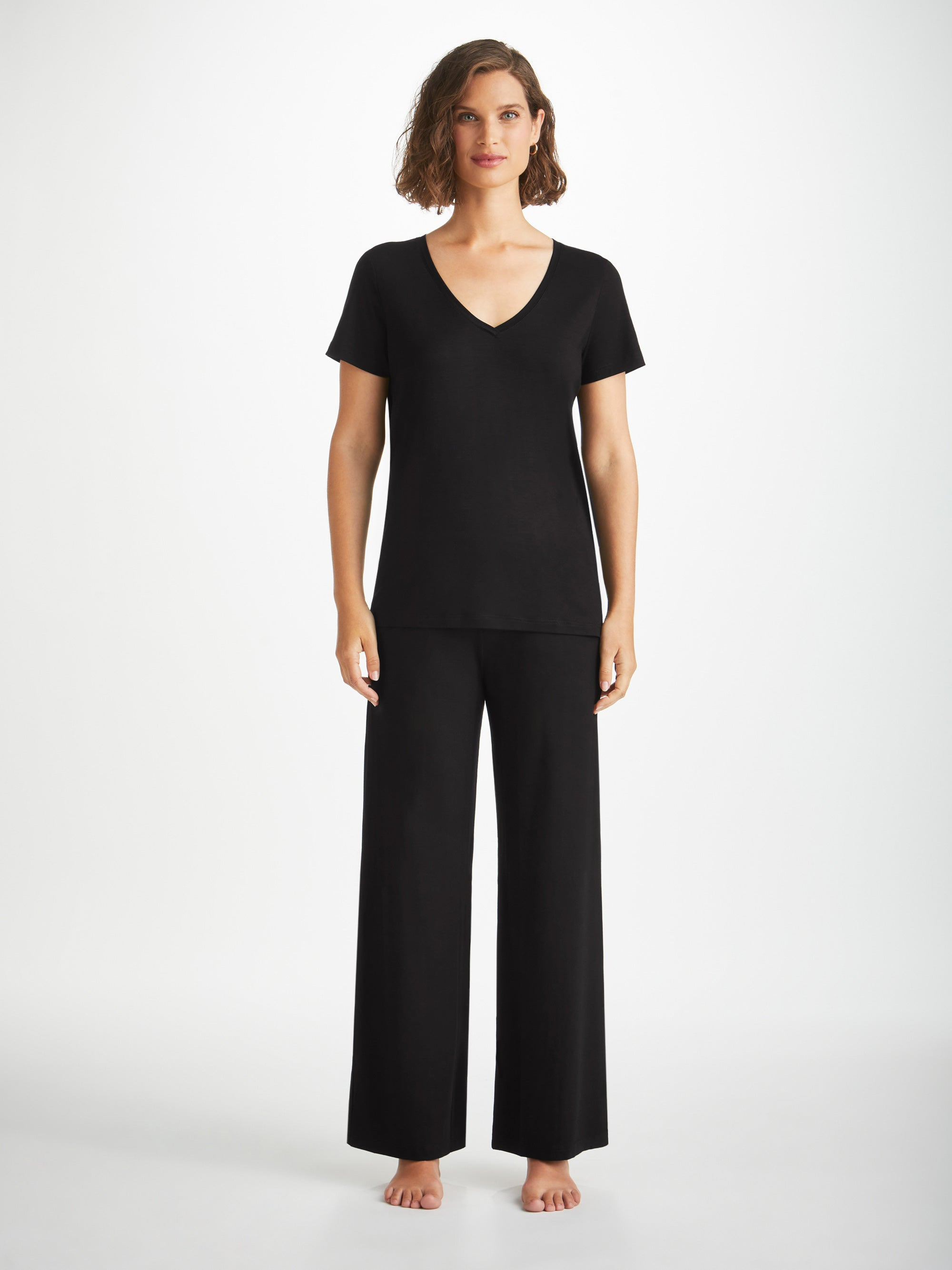 Women's V-Neck T-Shirt Lara Micro Modal Stretch Black - 4