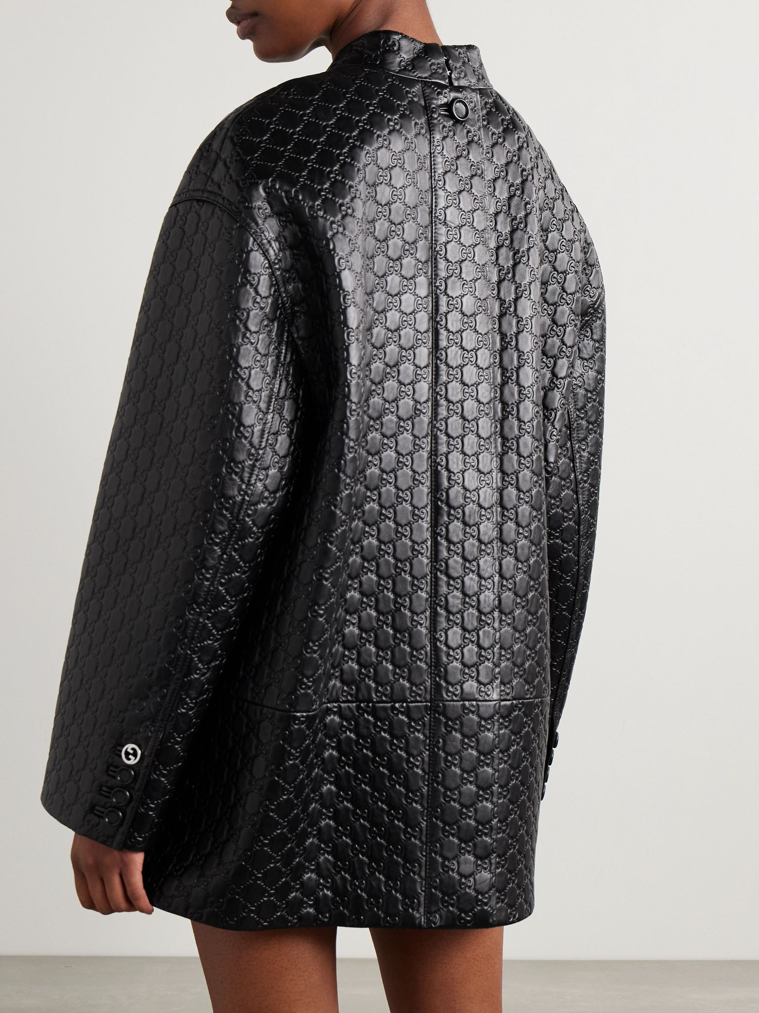 Debossed leather jacket Black - 4
