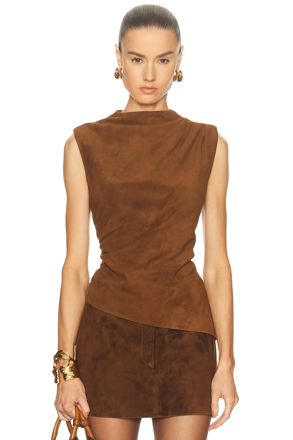 x REVOLVE Leather Suede Ruched Top - 1