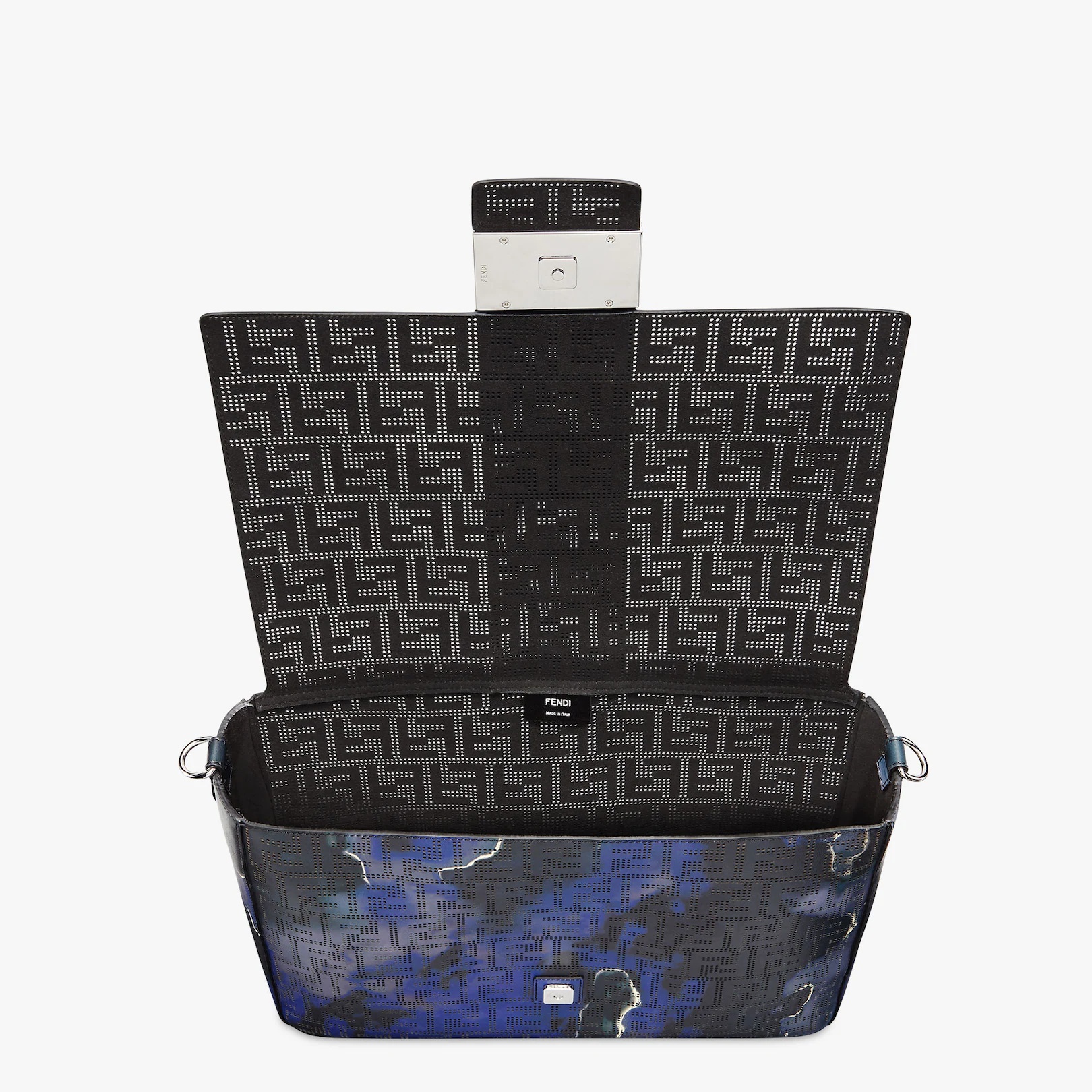 Perforated leather bag with blue and black Sunset motif - 4