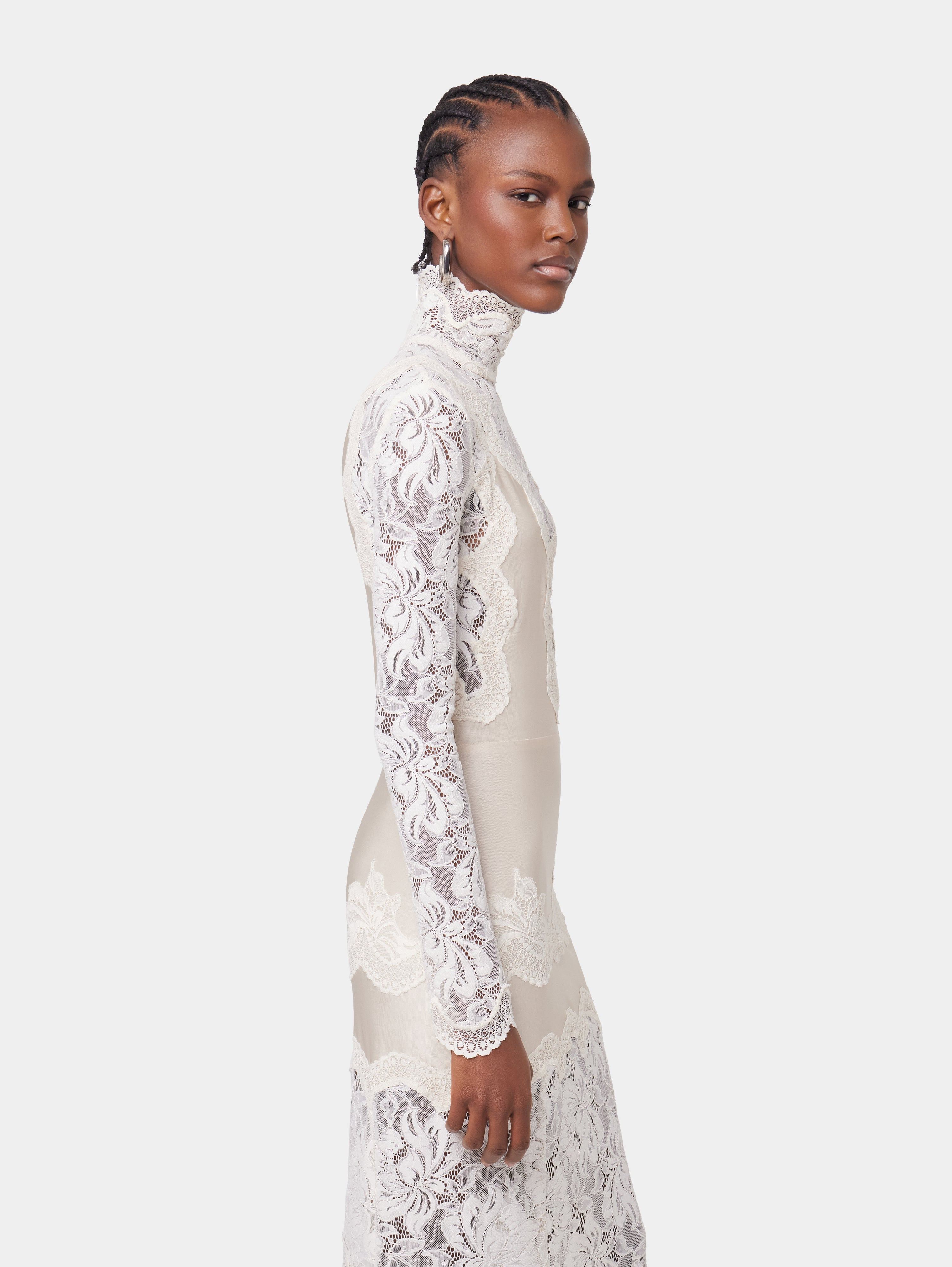 IVORY LONG DRESS IN LACE AND JERSEY - 5