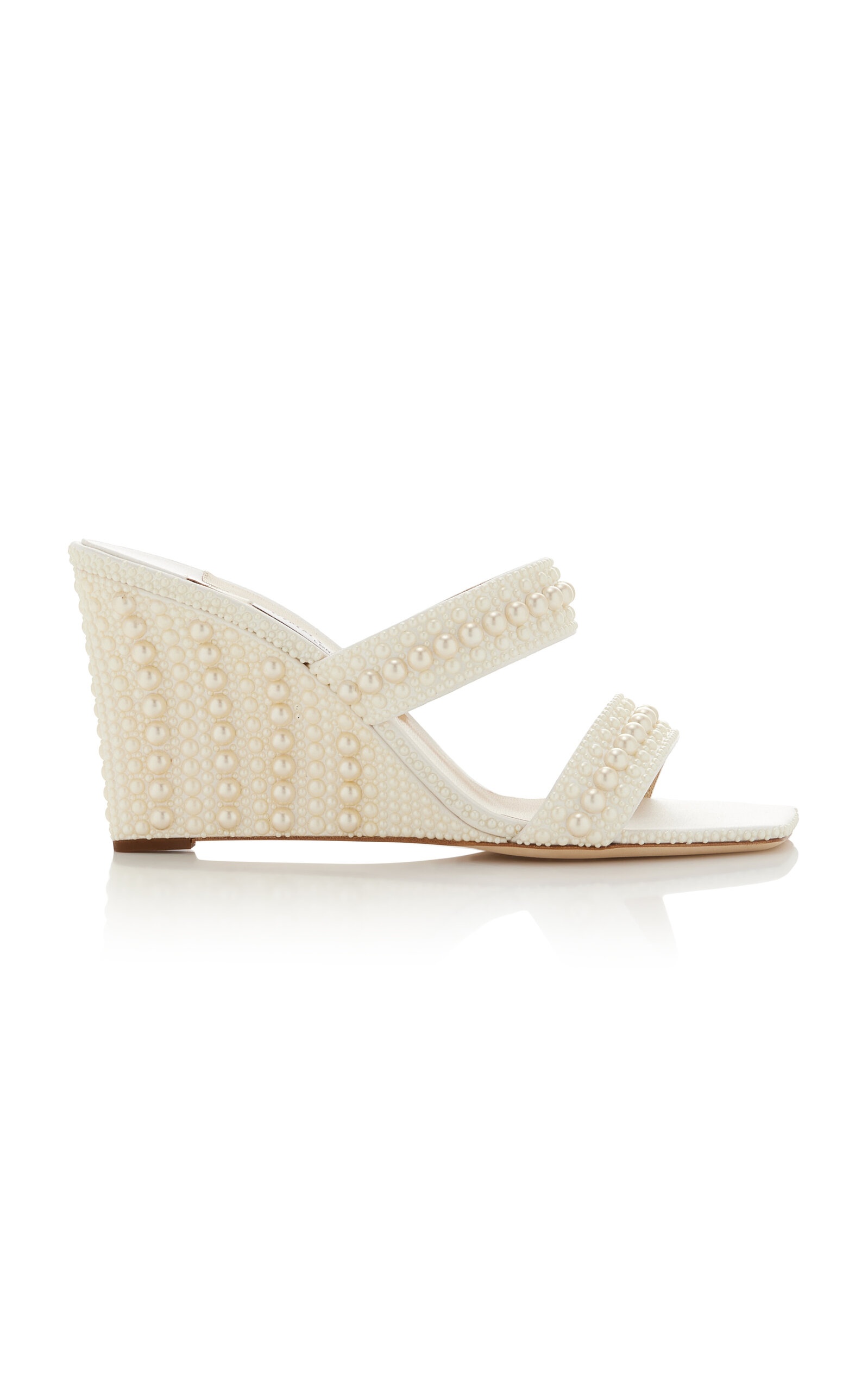 Sacoria Pearl-Embellished Satin Wedge Sandals white - 1