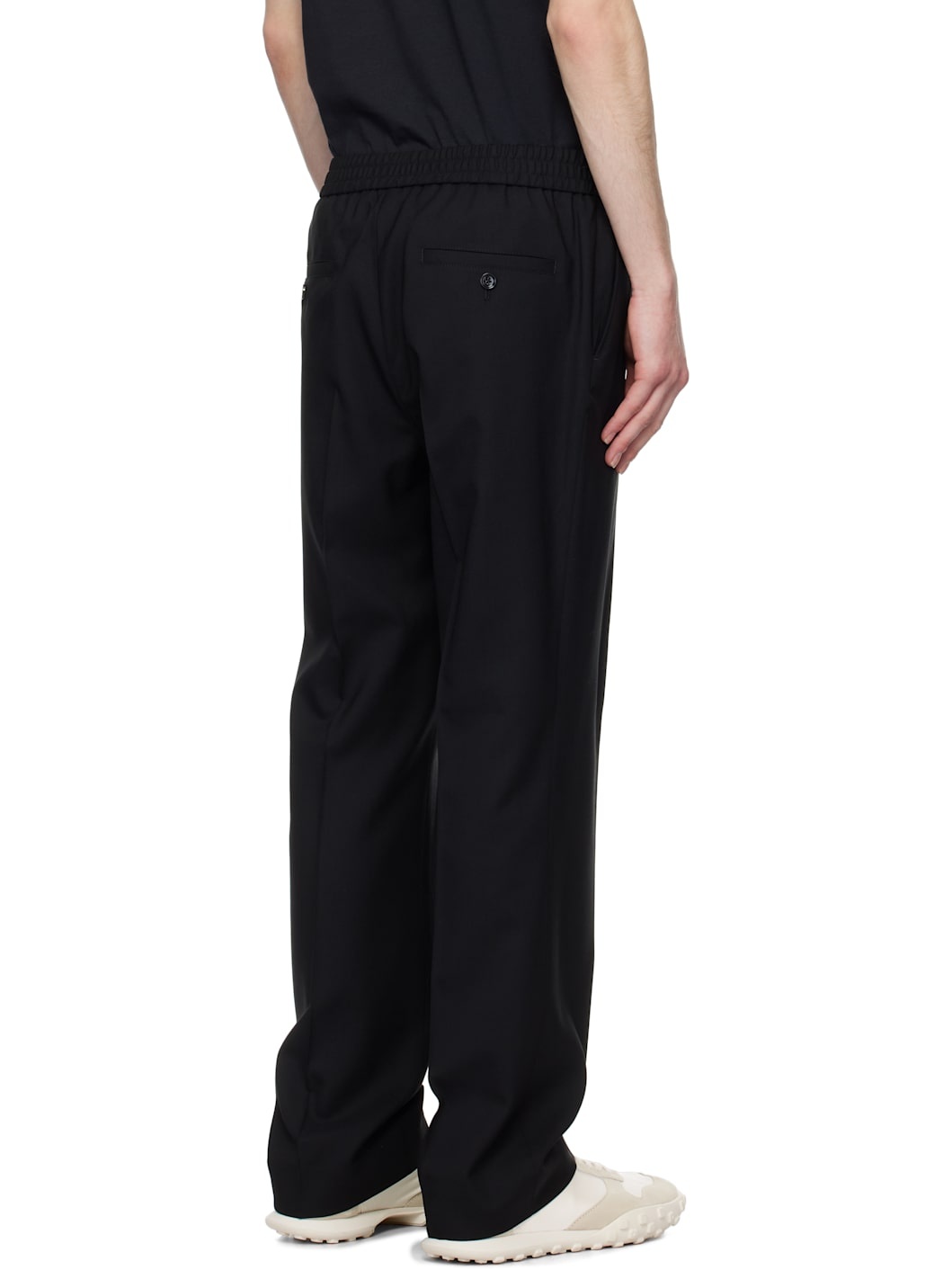 Black Wool Elasticated Waist Trousers - 3