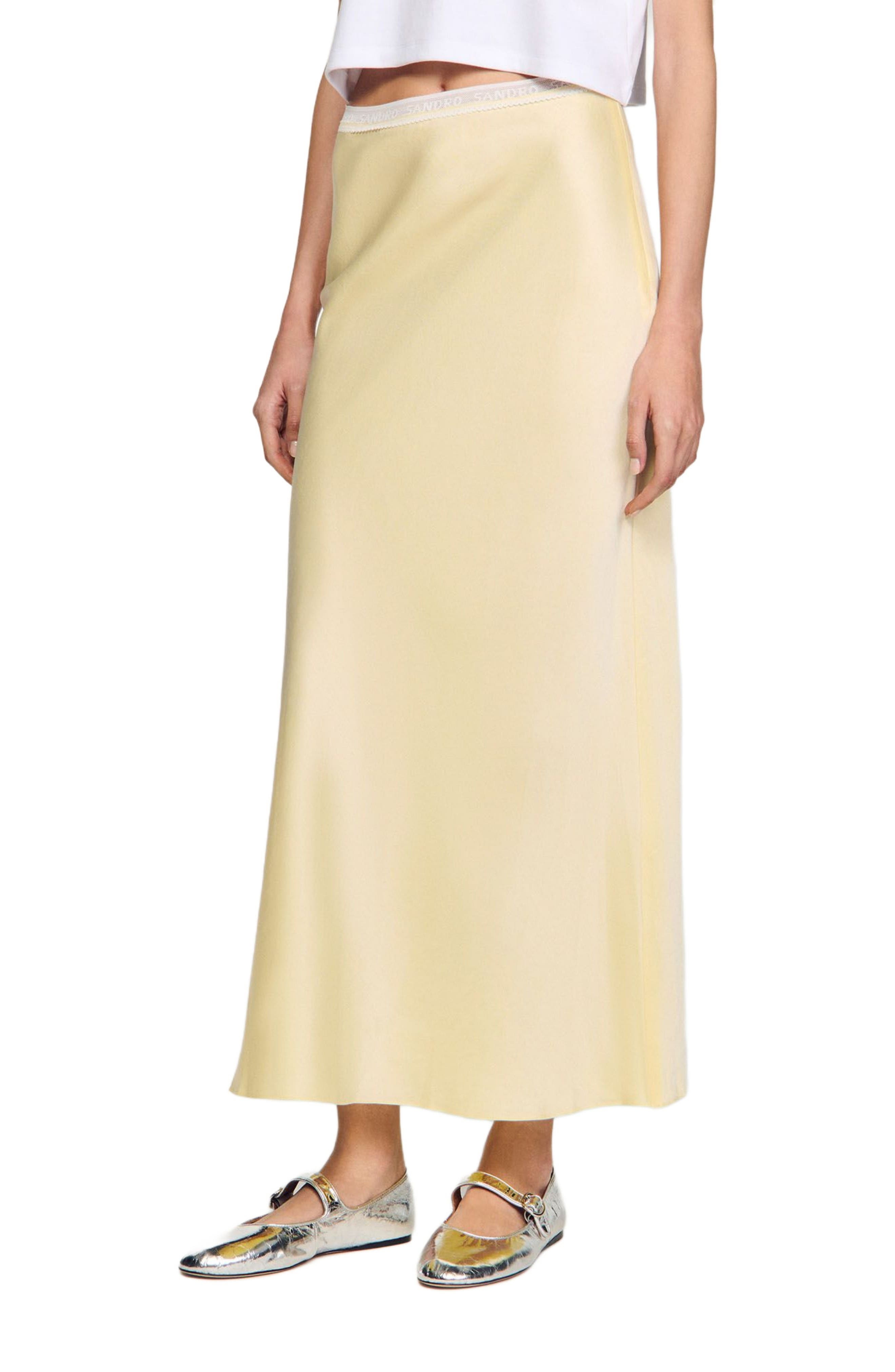 SANDRO Long satin-effect skirt in Yellow at Nordstrom - 1