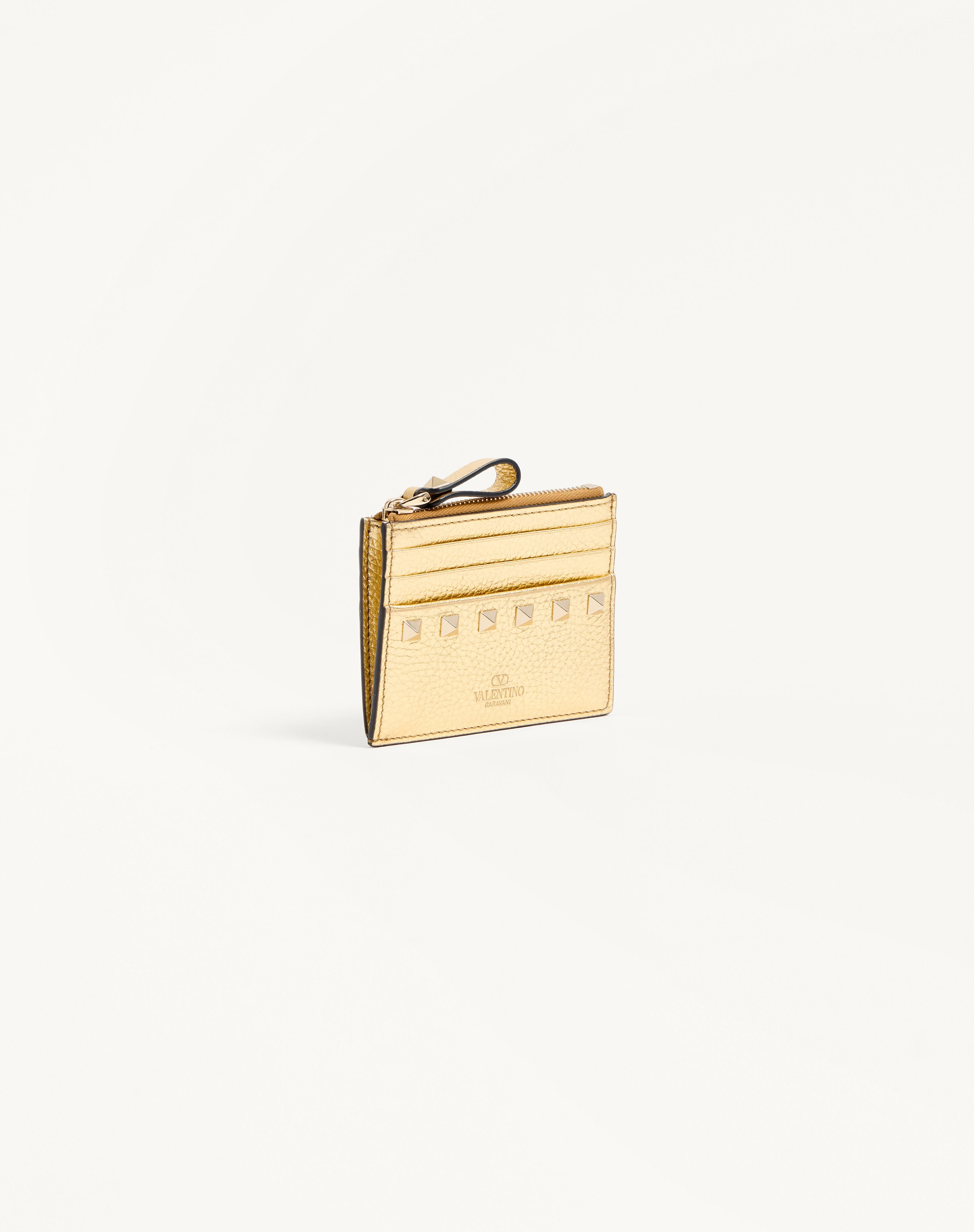 ROCKSTUD LAMINATED GRAINY CALFSKIN CARD HOLDER WITH ZIPPER - 4