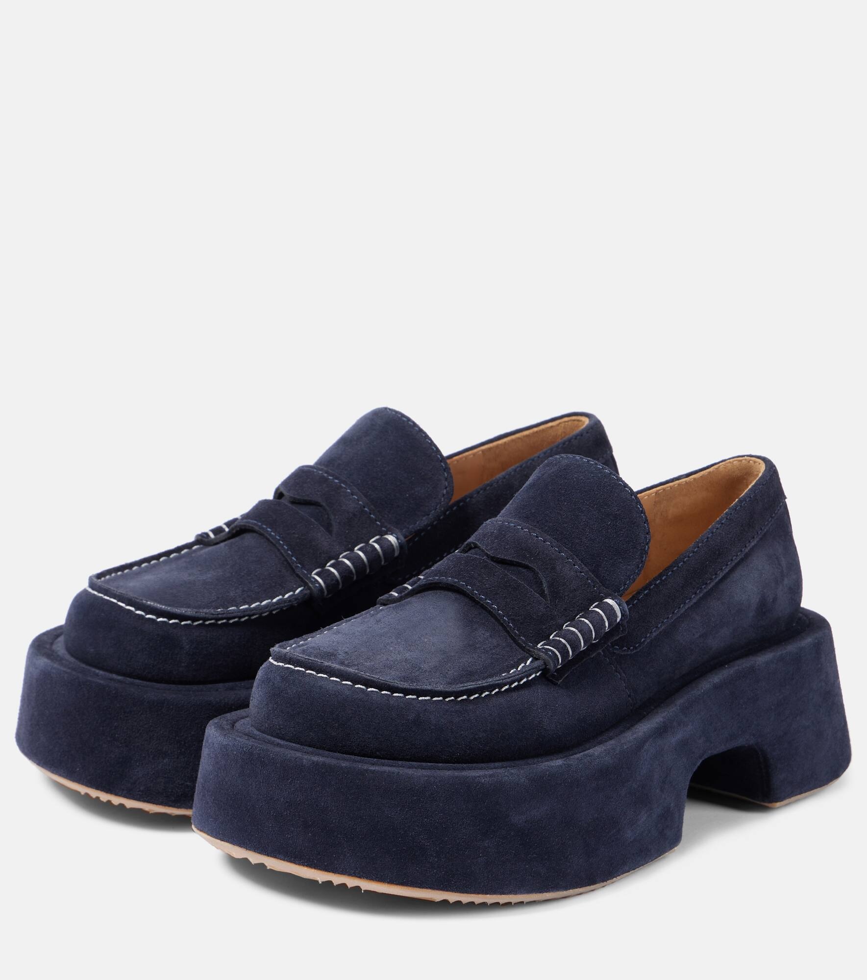 Suede platform penny loafers - 4