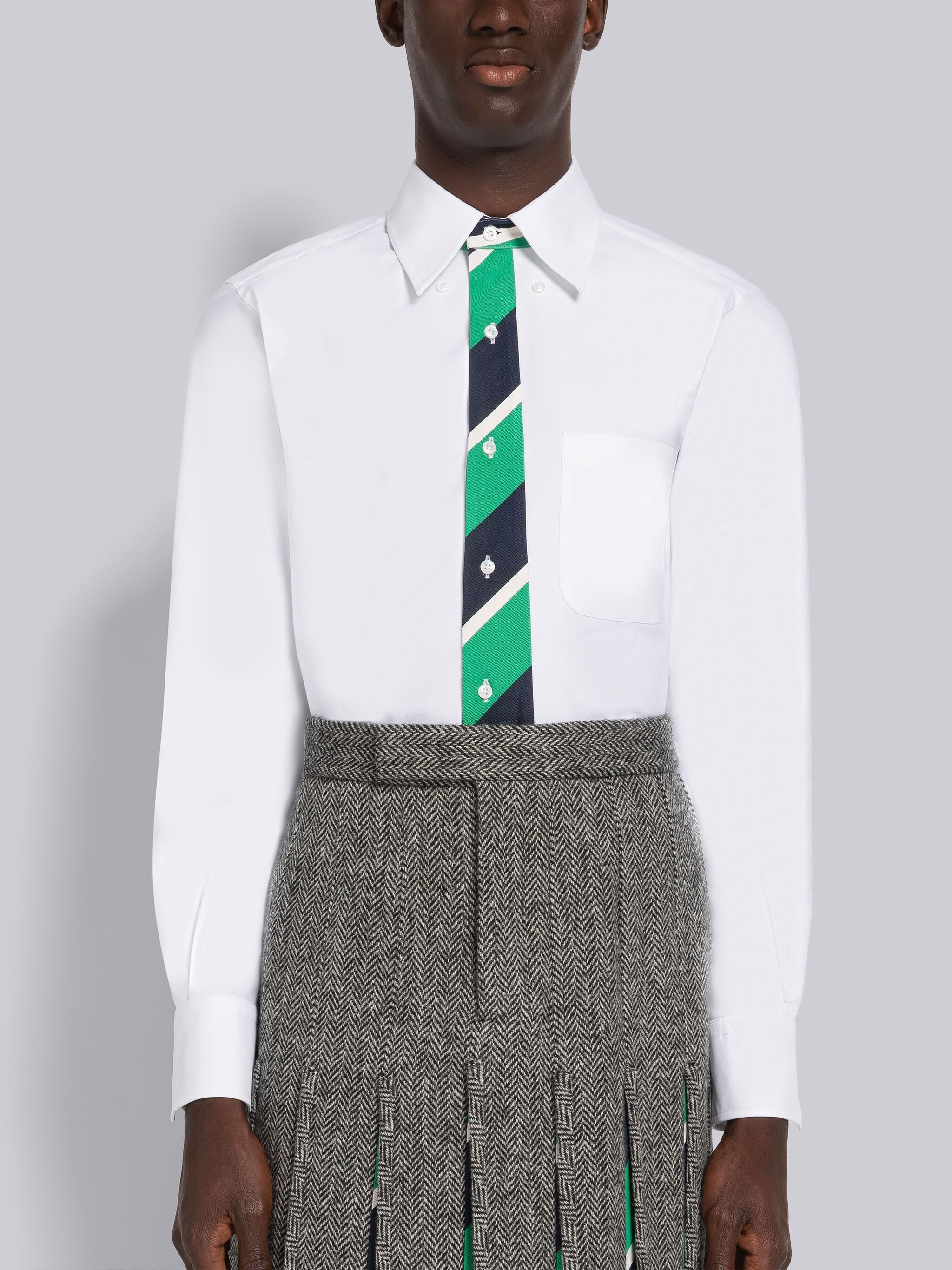 Oxford Trompe L'oeil Tie Straight Fit Shirt - 1