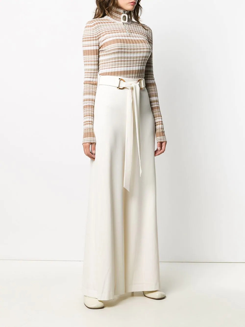 high-waisted crepe belted trousers - 3