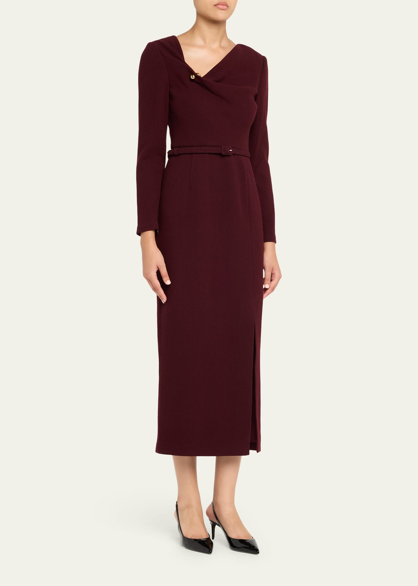 Sphere Pin Draped Wool Crepe Midi Dress - 4