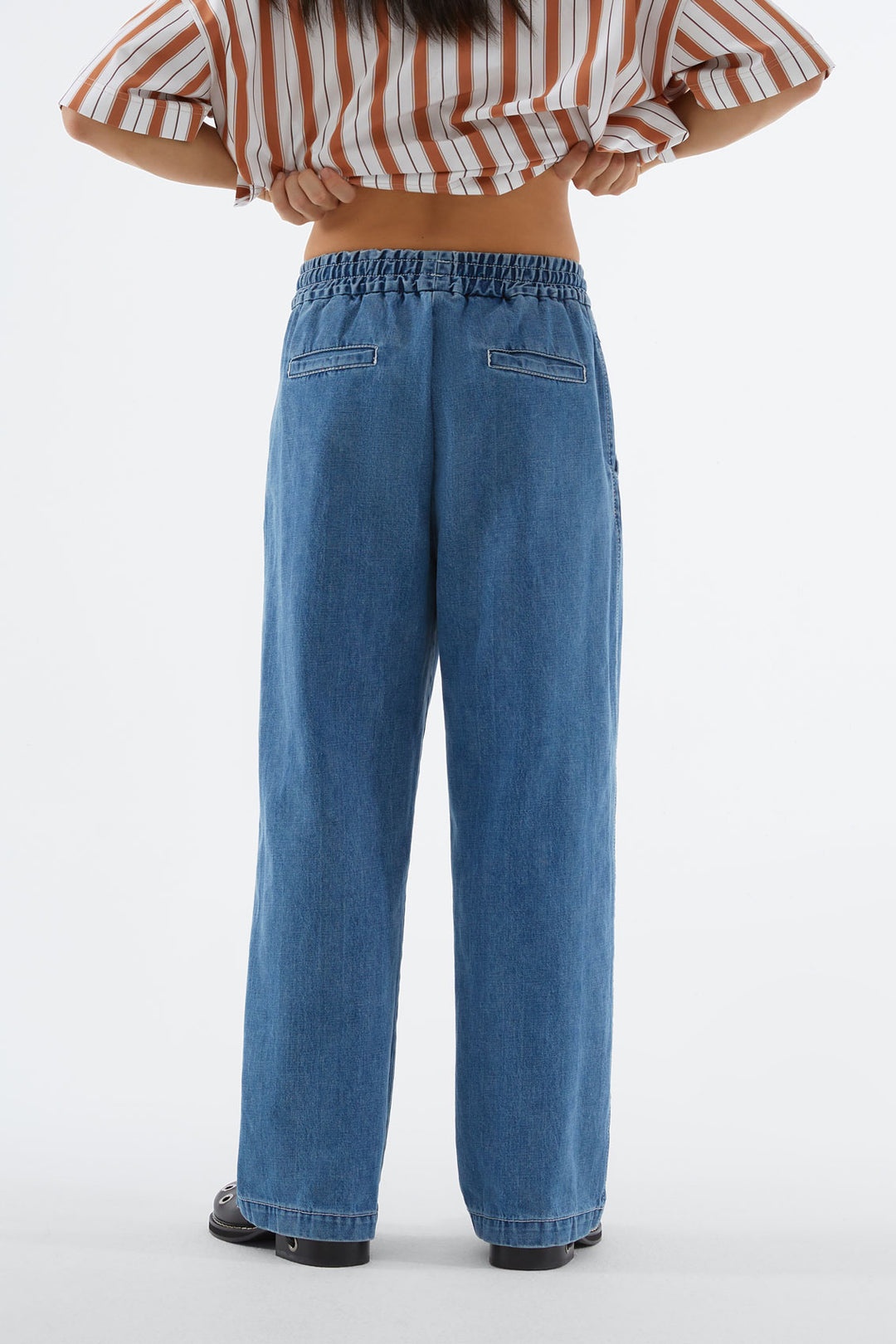 ELASTIC WASHED DENIM PANTS - 4