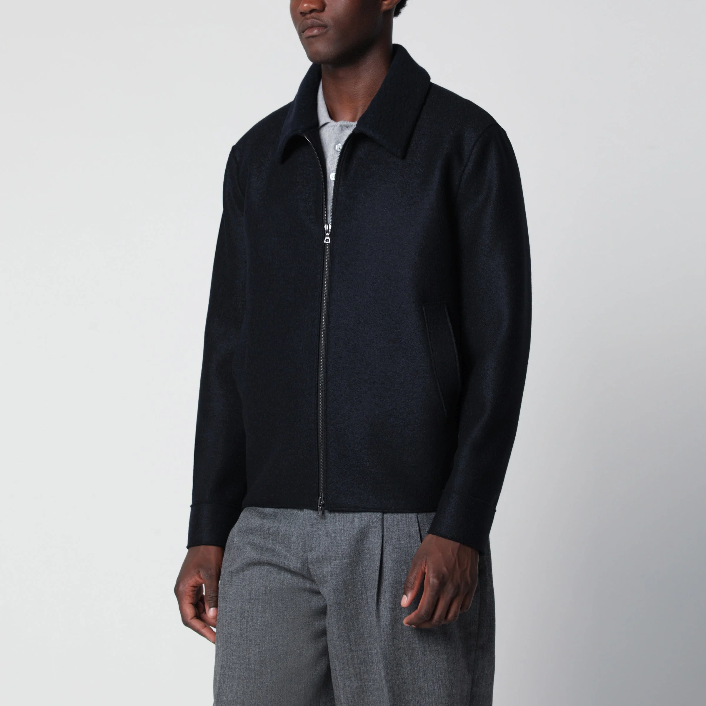 Navy wool zip-up jacket - 1