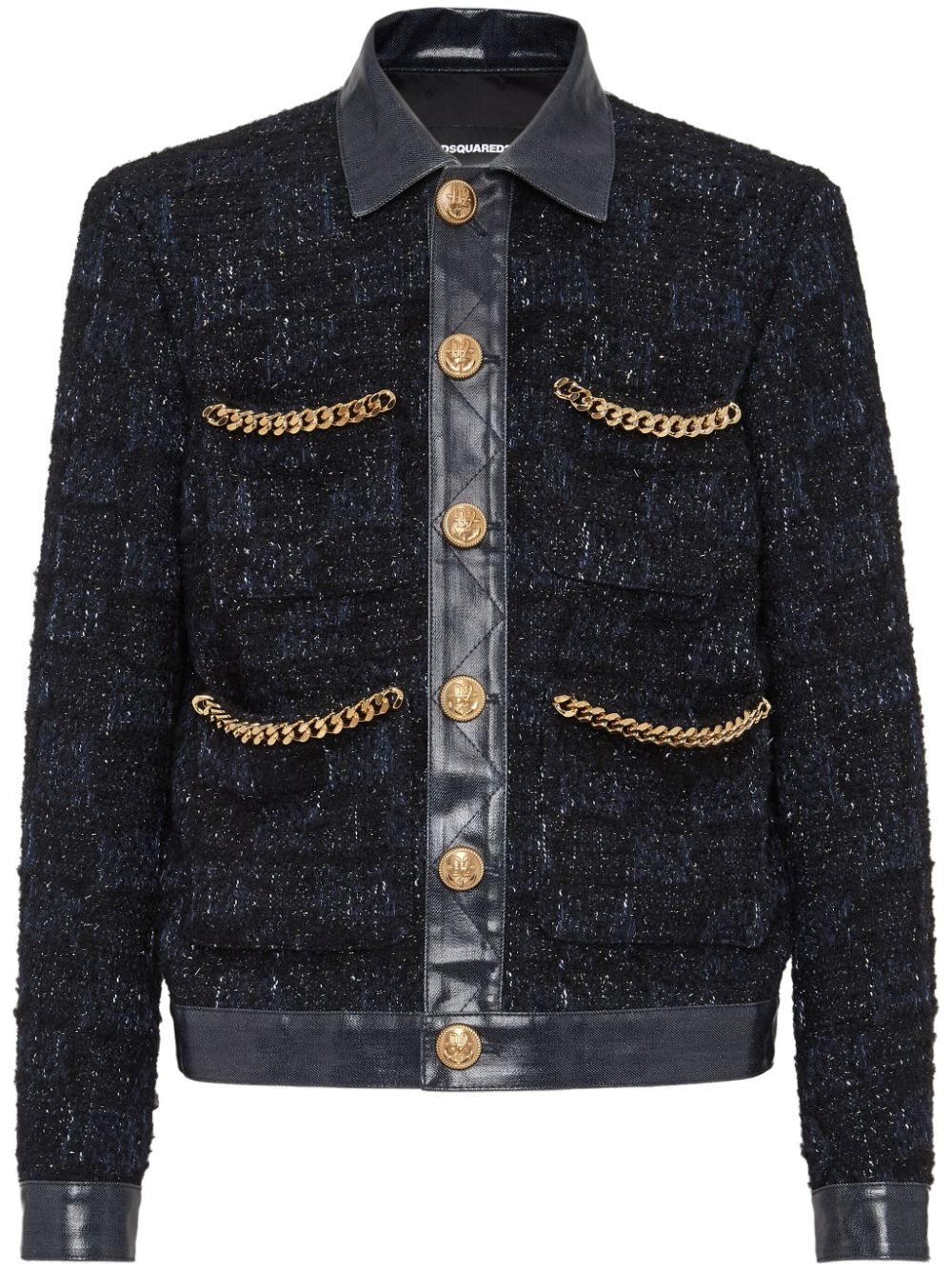 chain-detailing tweed jacket - 1