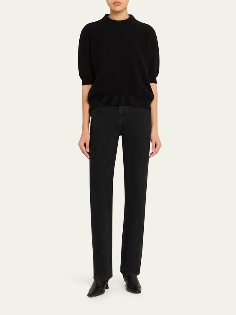 KHAITE Davin Short-Sleeve Cashmere Sweater outlook