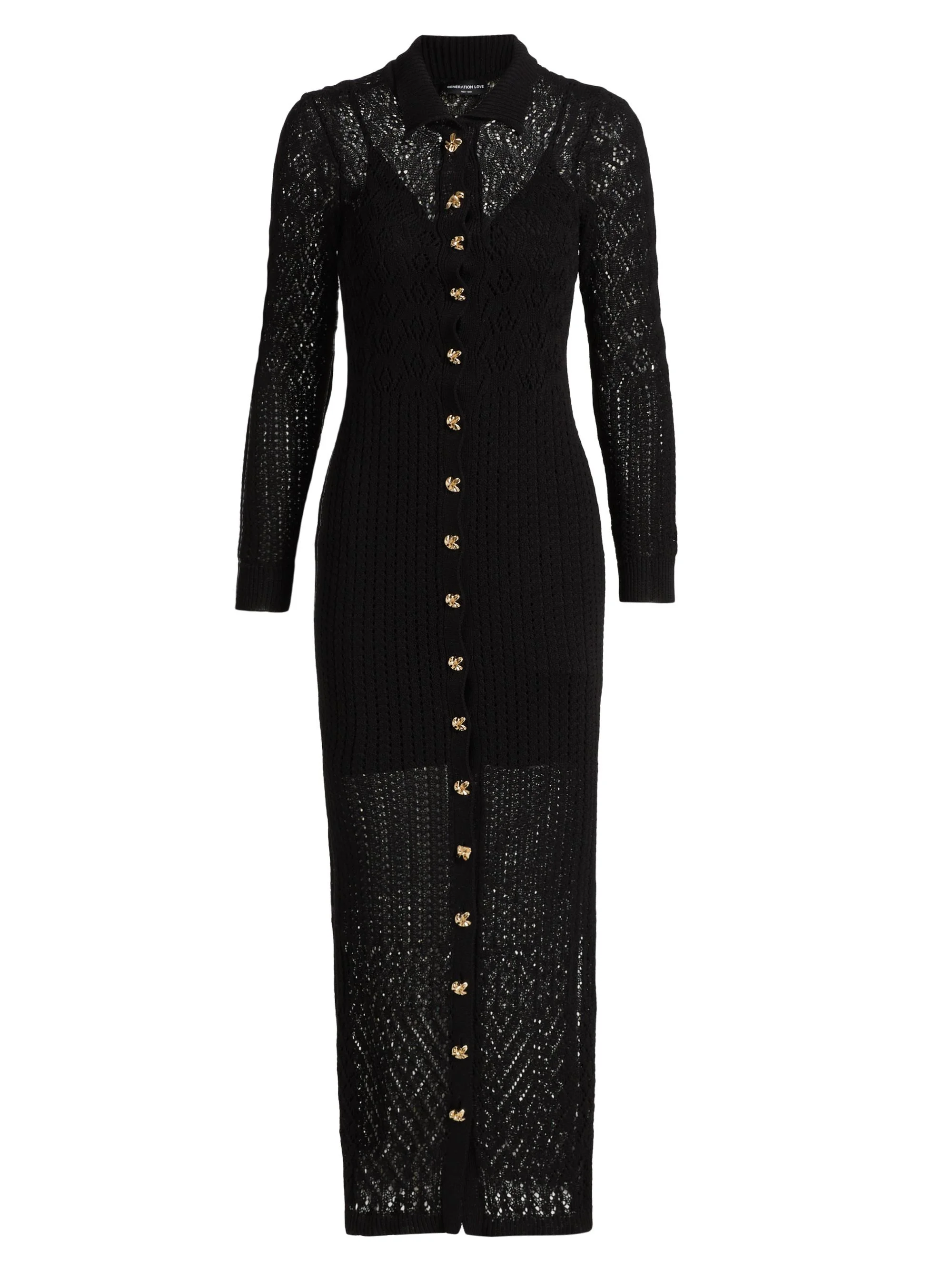 Women's Eleni Pointelle Knit Maxi Dress - Black - 1