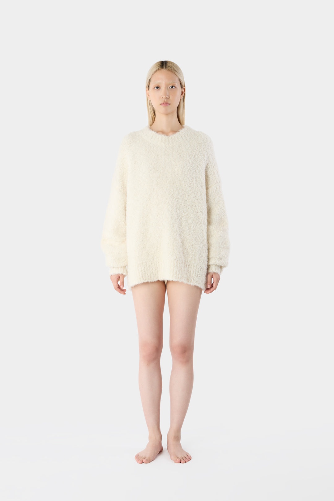 ASTRAKAN ROUND NECK SWEATER / cream - 4