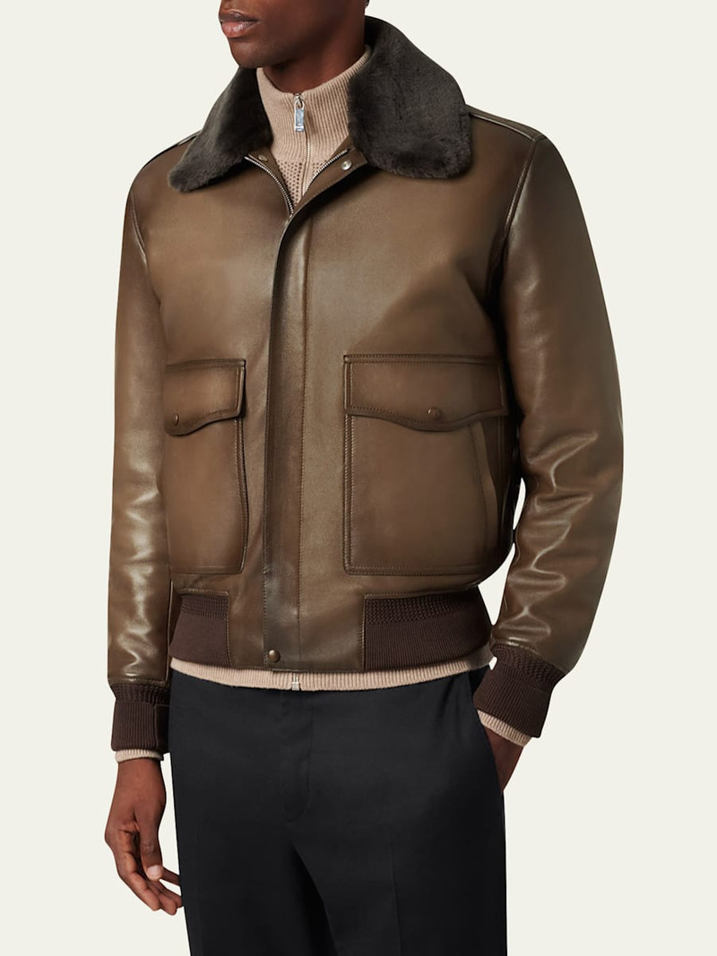 Berluti Men's Leather & Shearling Collar Bomber Jacket outlook