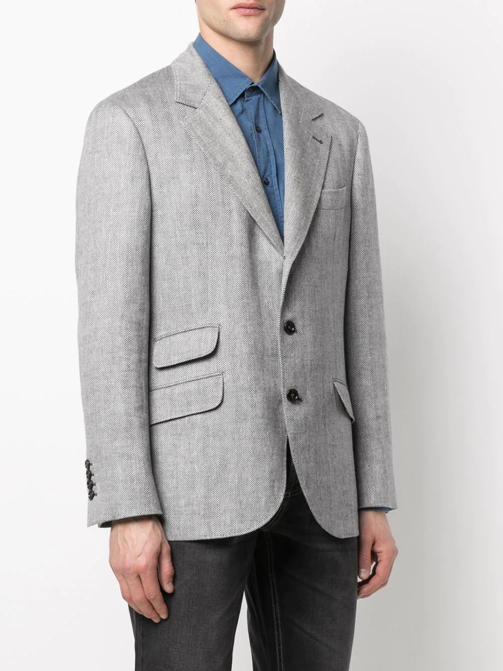 single breasted herringbone blazer - 3