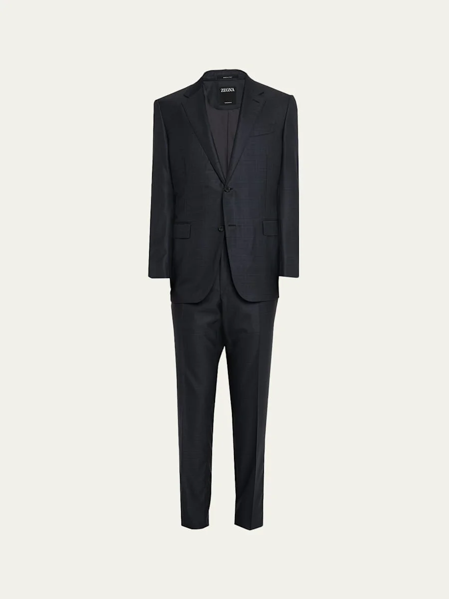 Men's Wool Woven Plaid Two-Piece Suit - 1