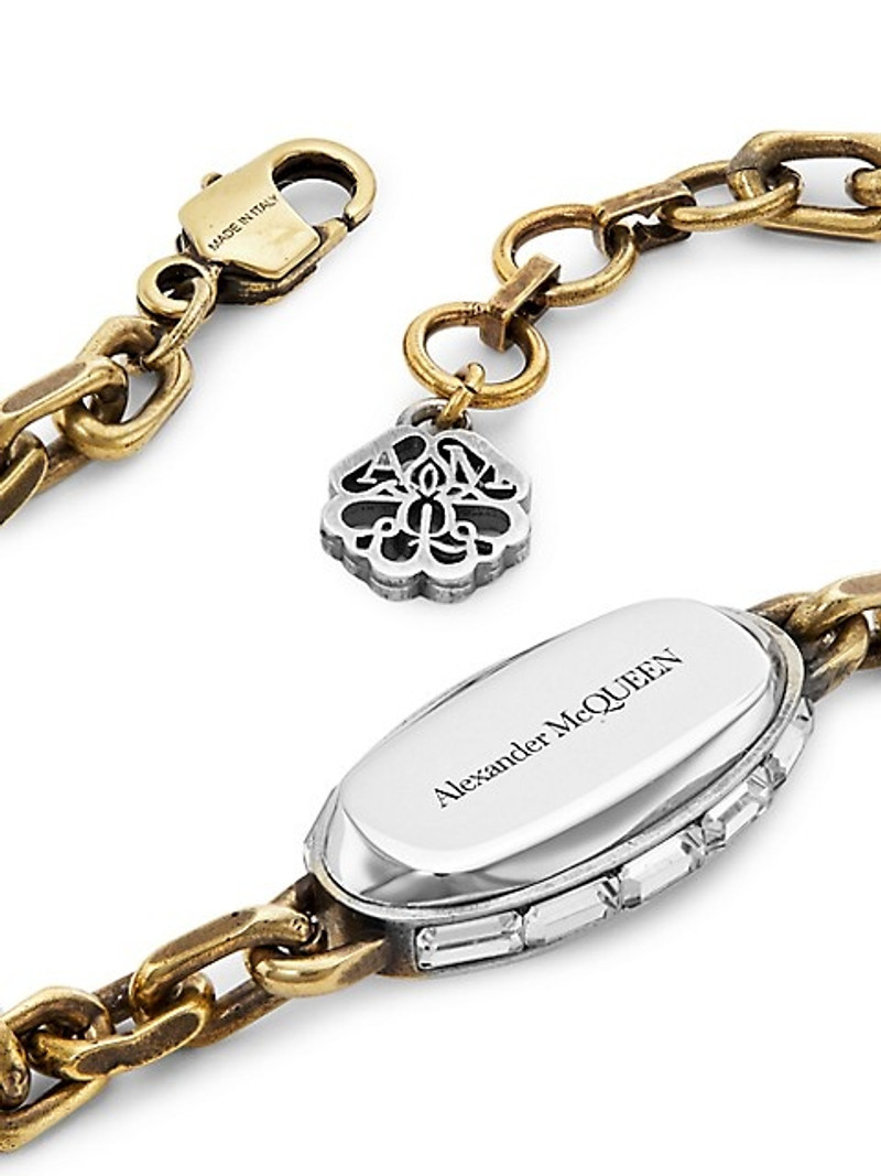 Double Signet Goldtone & CrystalChain Bracelet 3