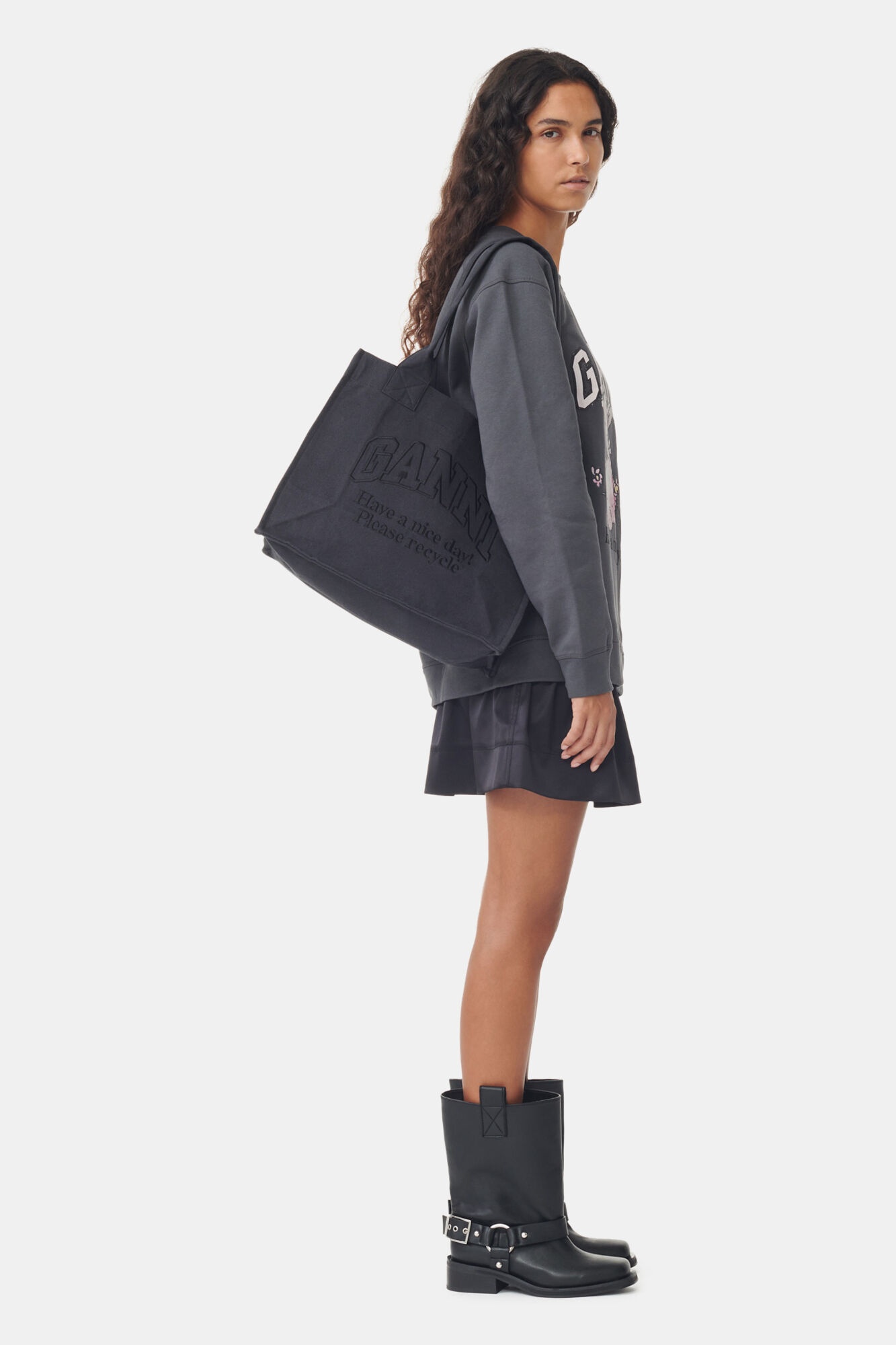 DARK GREY LARGE CANVAS TOTE BAG - 3