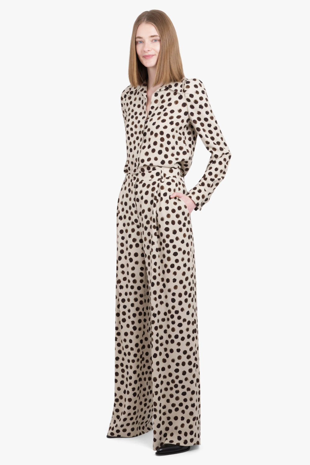 CELINDRA POLKA DOT PRINT L/S SHIRT | ECRU/BROWN - 3