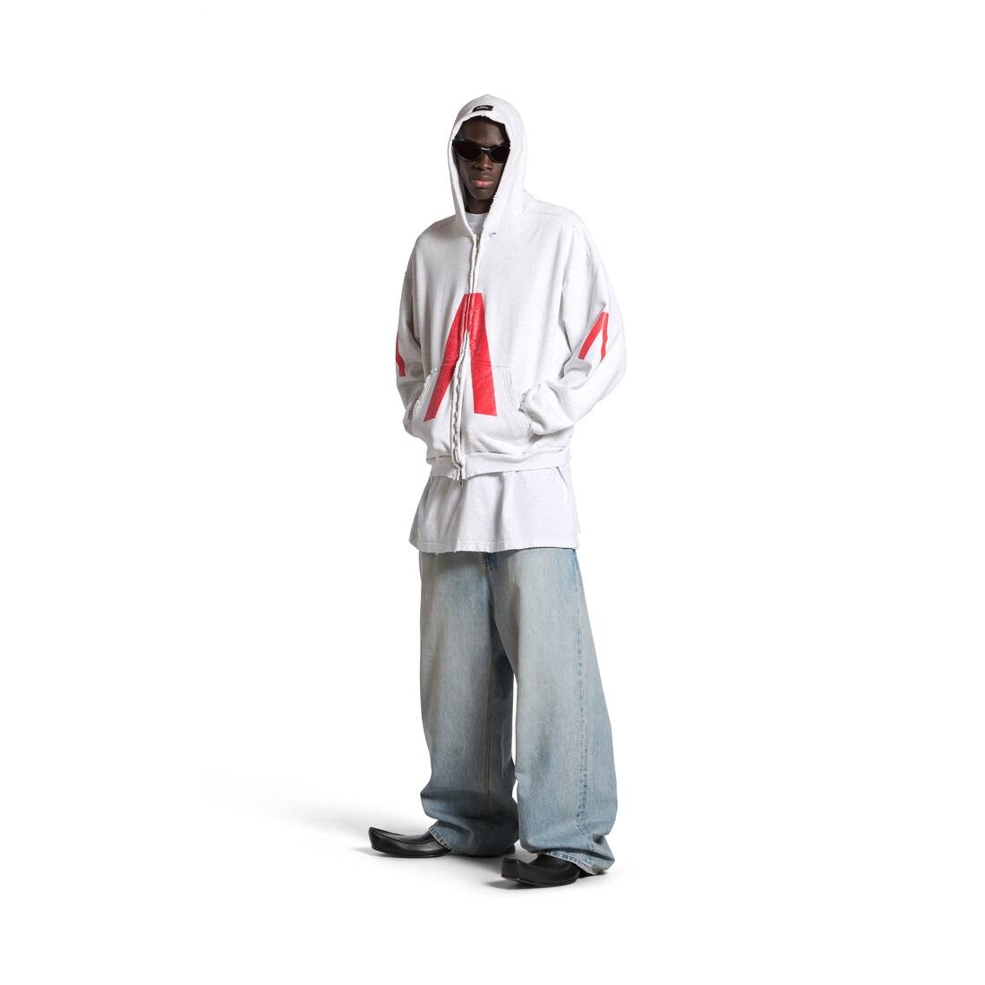 Balenciaga Music | Archive Series Connected Zip-up Hoodie Medium Fit in Light Grey/red - 2