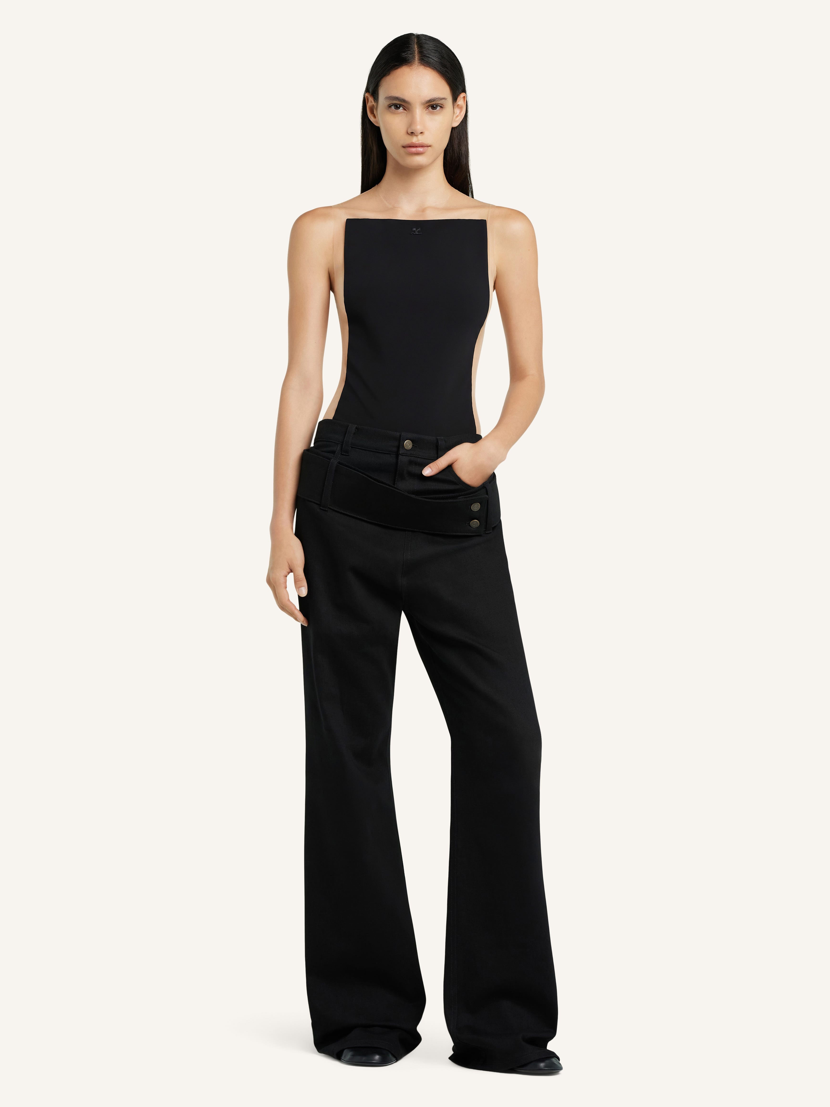 DOUBLE BELT DENIM PANTS - 2
