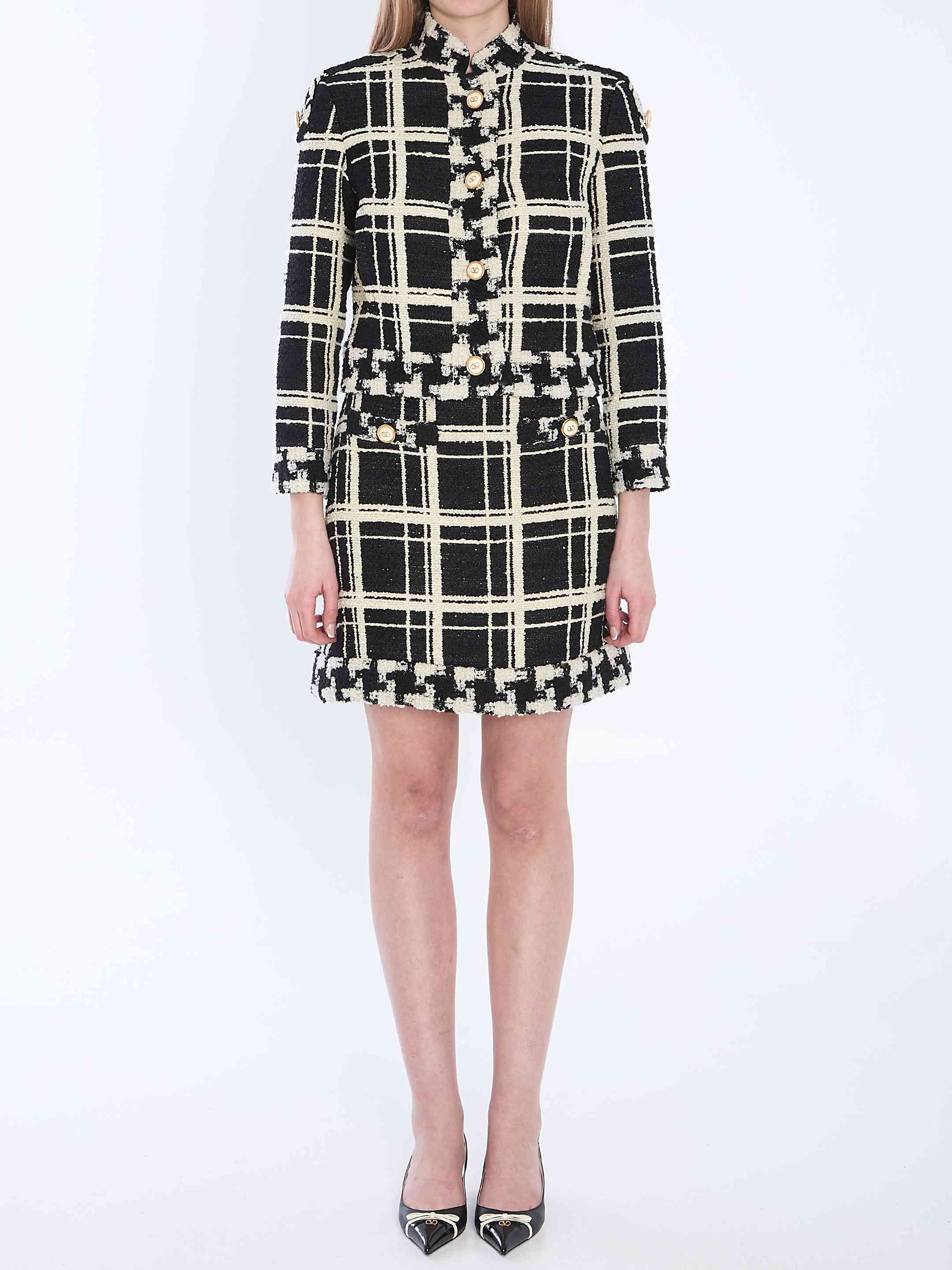 Valentino Garavani Women Macro Check Tweed Caban - 5