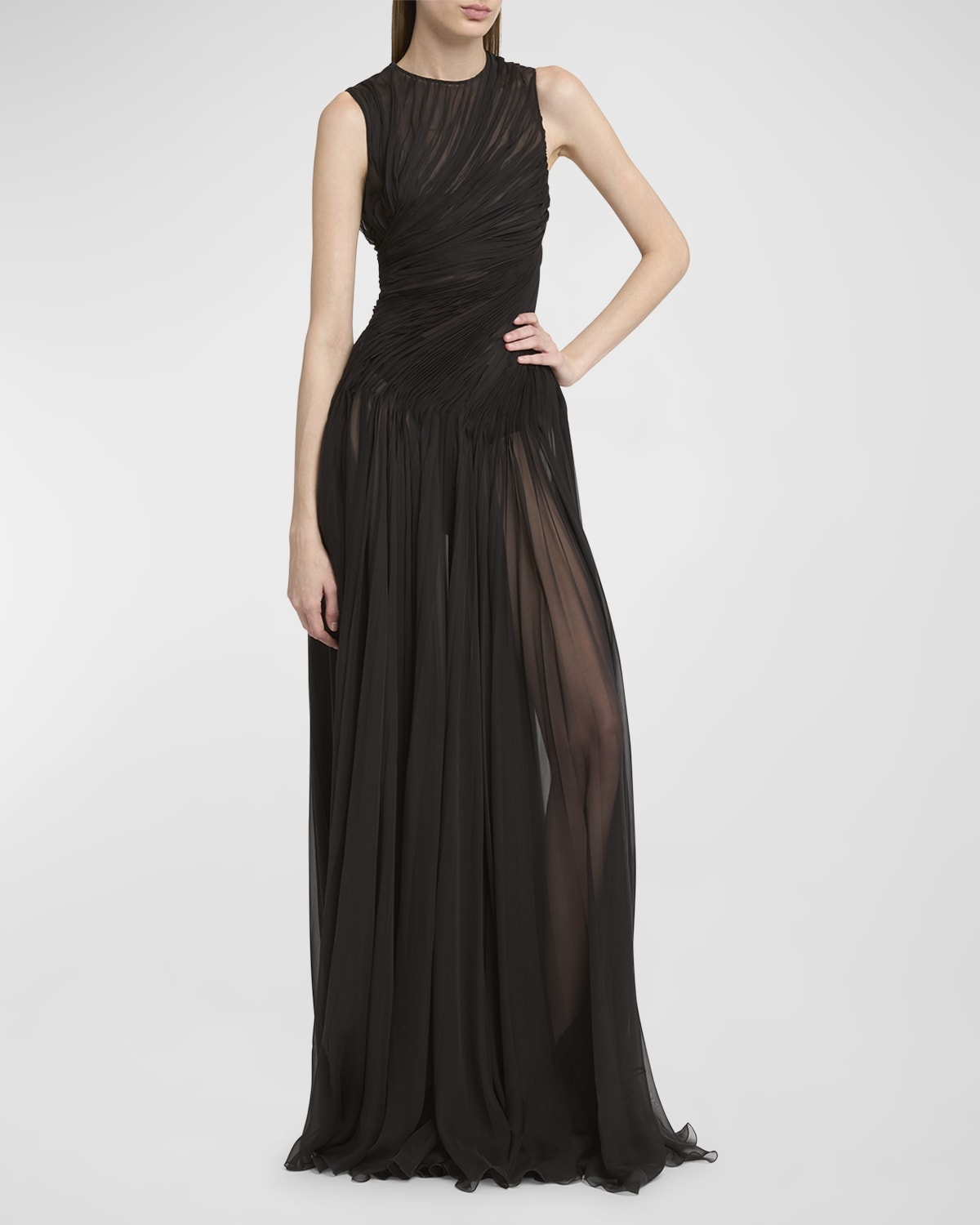 Sleeveless Draped Chiffon Gown - 2