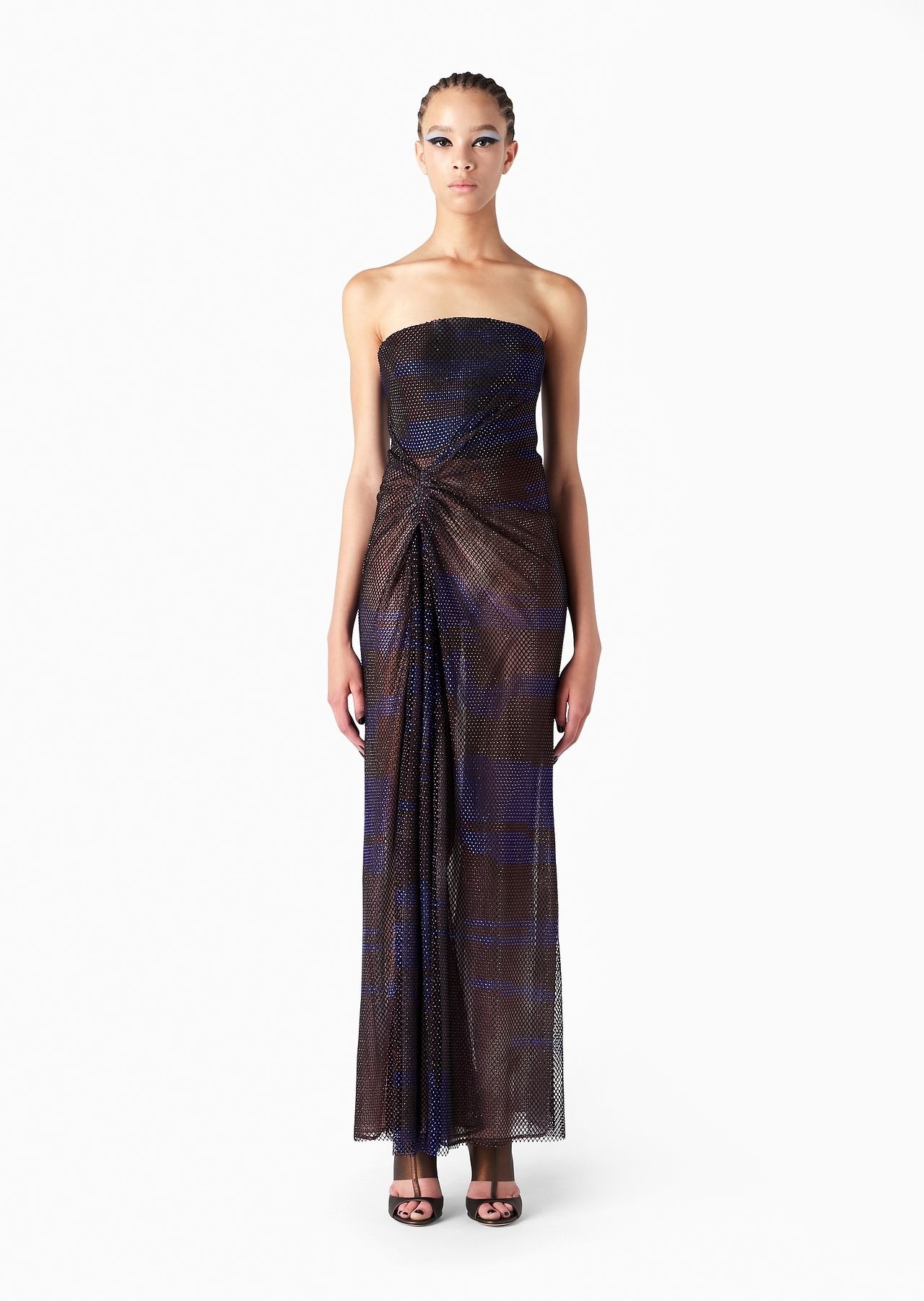 Printed bodice long dress with all-over decorative crystals - 2
