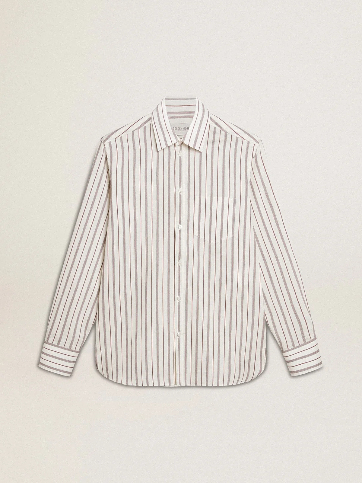 Men's white cotton shirt with fine burgundy stripes - 1